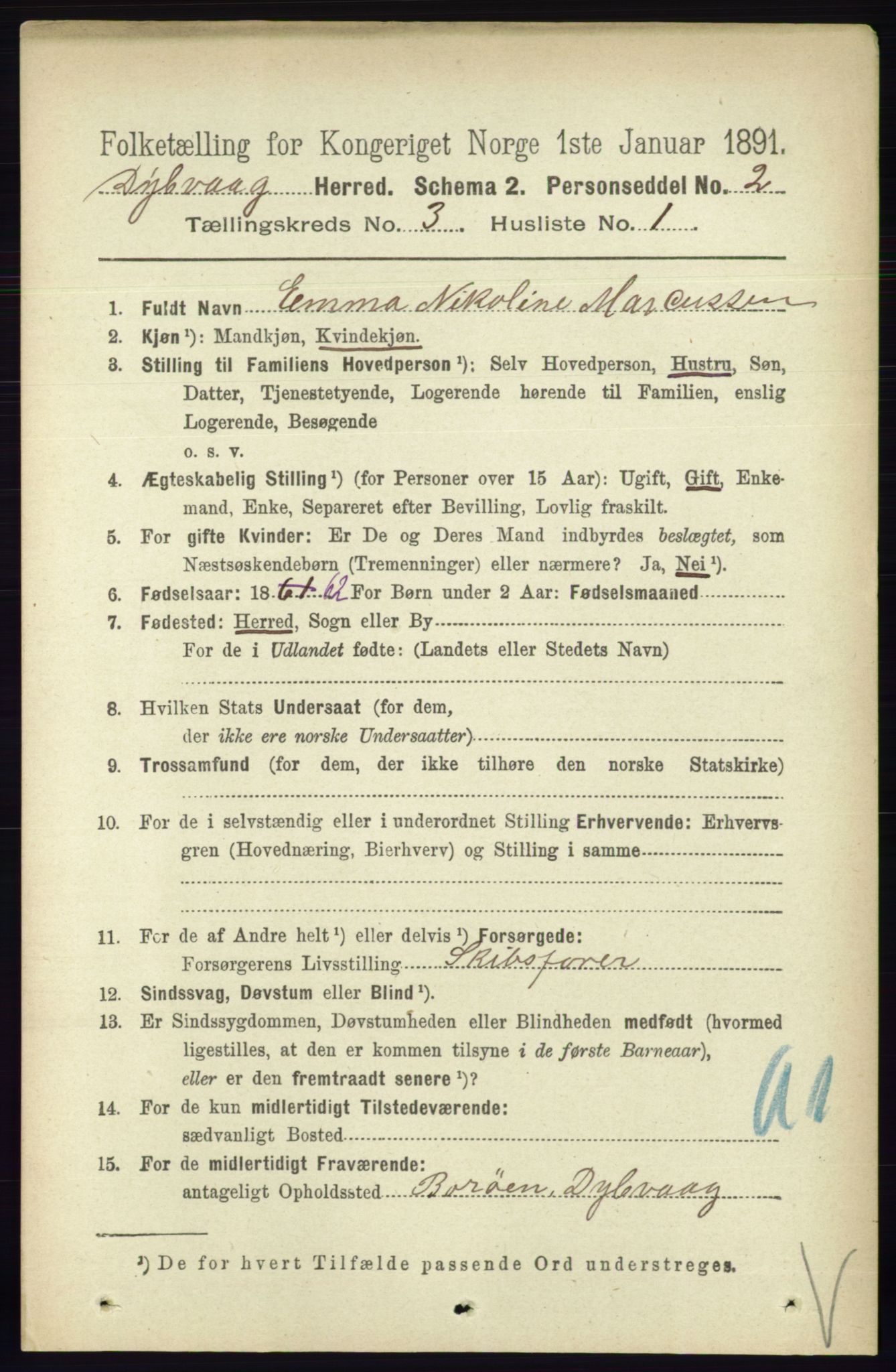 RA, 1891 census for 0915 Dypvåg, 1891, p. 792