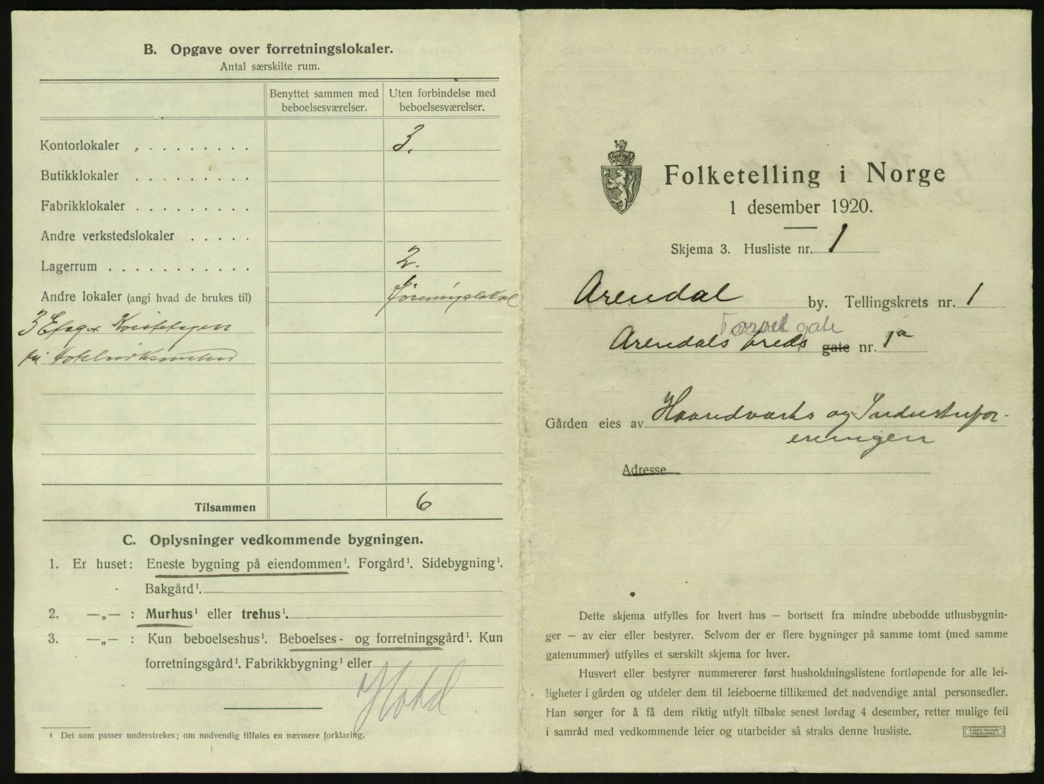 SAK, 1920 census for Arendal, 1920, p. 84