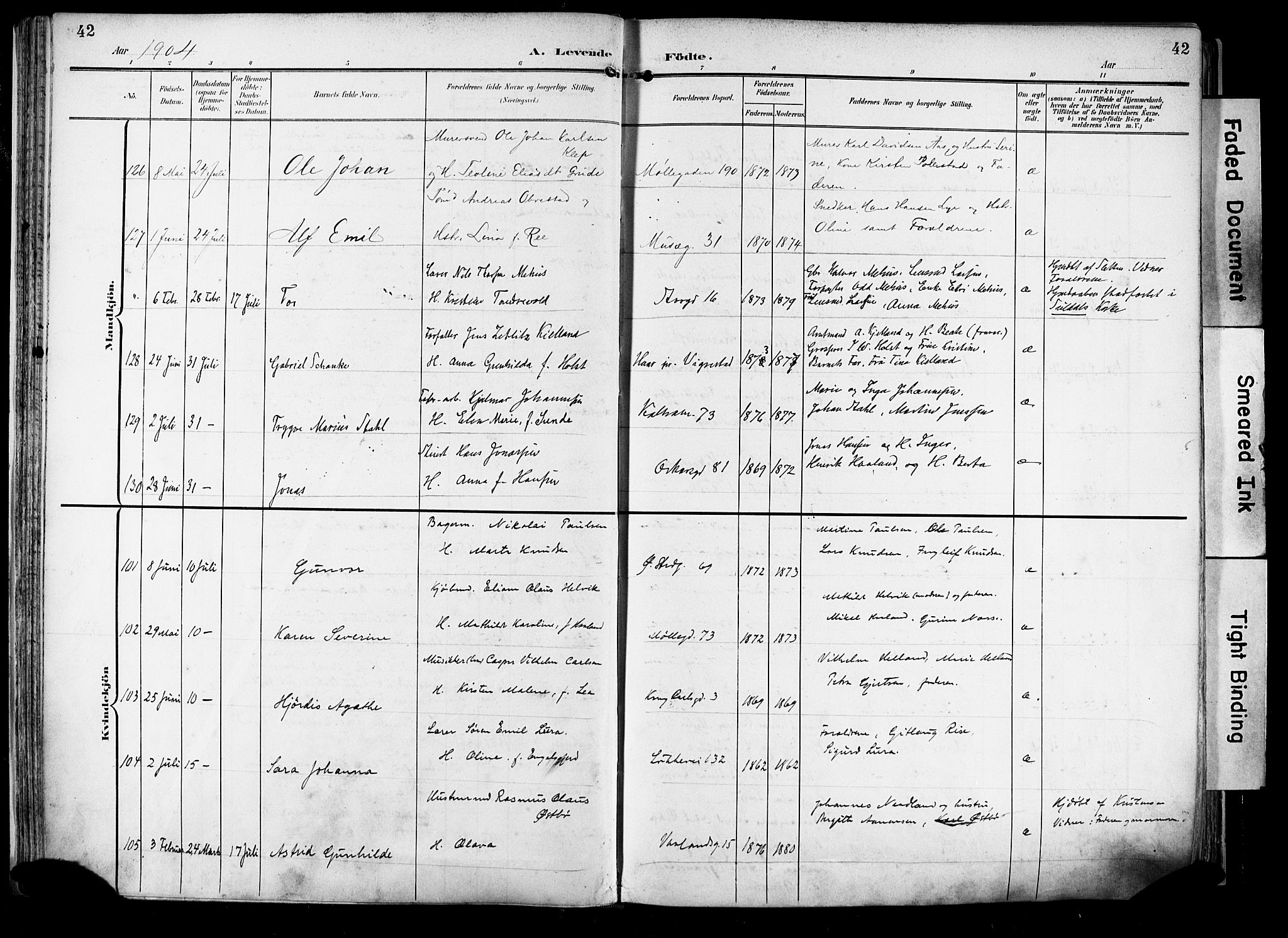 Domkirken sokneprestkontor, SAST/A-101812/001/30/30BA/L0033: Parish register (official) no. A 32, 1903-1915, p. 42