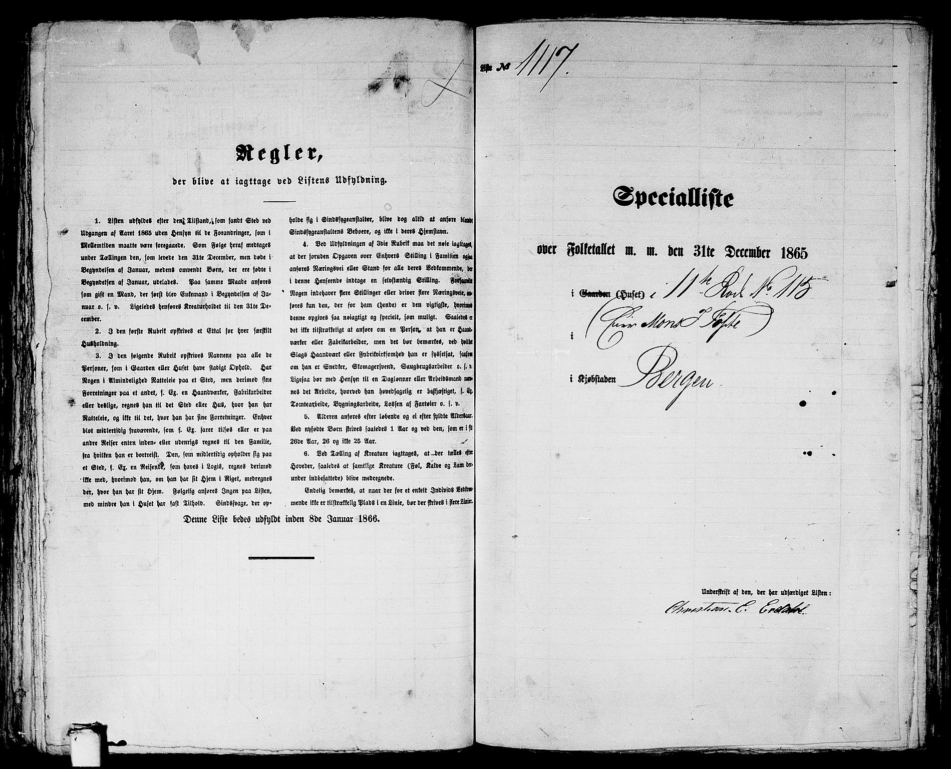 RA, 1865 census for Bergen, 1865, p. 2290