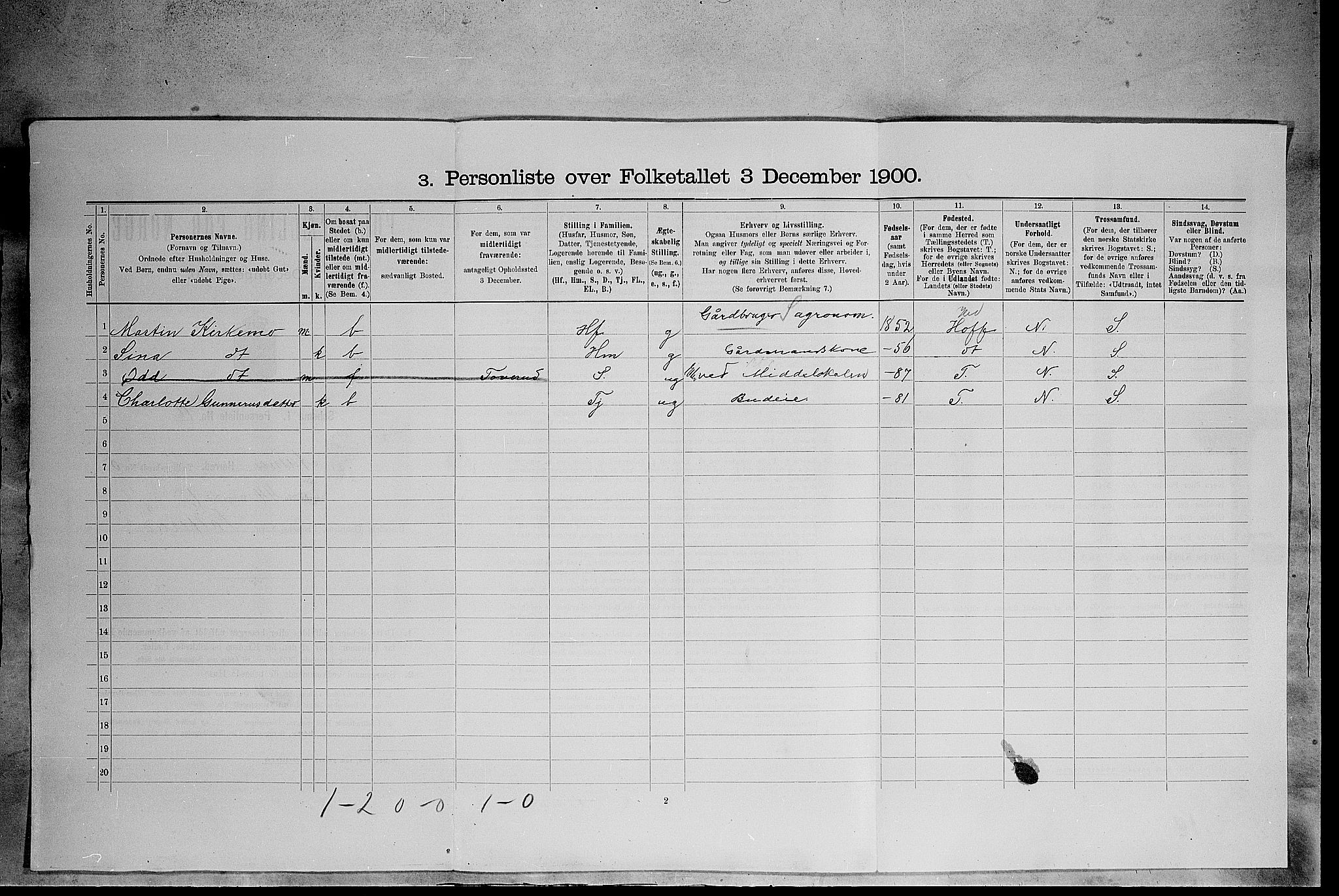 SAH, 1900 census for Åsnes, 1900, p. 884