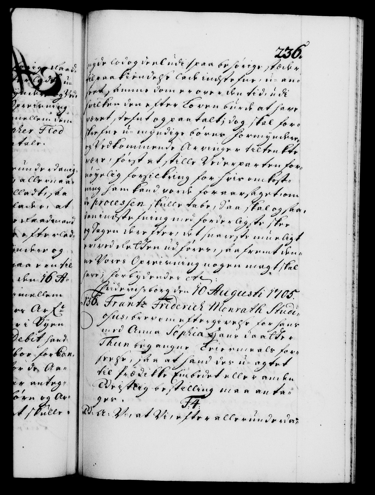 Danske Kanselli 1572-1799, AV/RA-EA-3023/F/Fc/Fca/Fcaa/L0019: Norske registre, 1704-1707, p. 236a