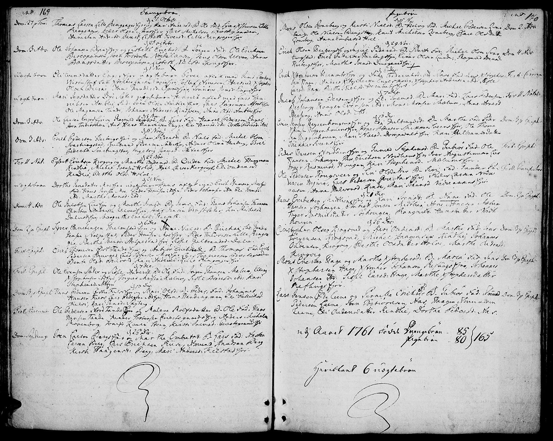 Ringsaker prestekontor, AV/SAH-PREST-014/K/Ka/L0002: Parish register (official) no. 2, 1747-1774, p. 169-170