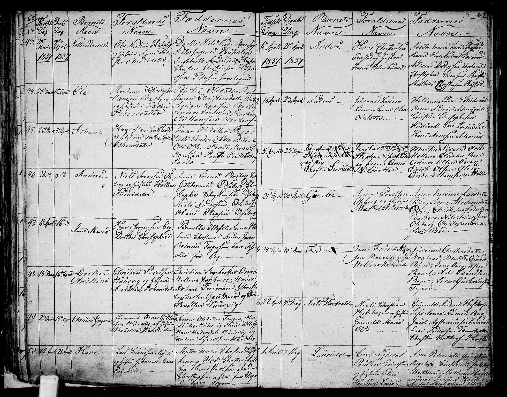 Sem kirkebøker, AV/SAKO-A-5/G/Ga/L0002: Parish register (copy) no. I 2, 1826-1844, p. 62-63