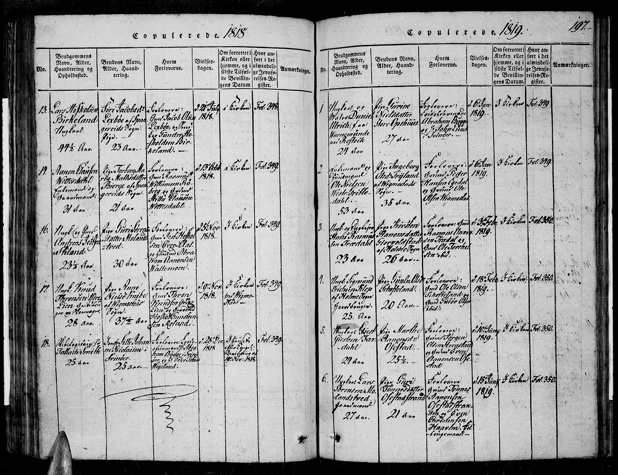 Sør-Audnedal sokneprestkontor, AV/SAK-1111-0039/F/Fa/Fab/L0005: Parish register (official) no. A 5, 1816-1830, p. 197