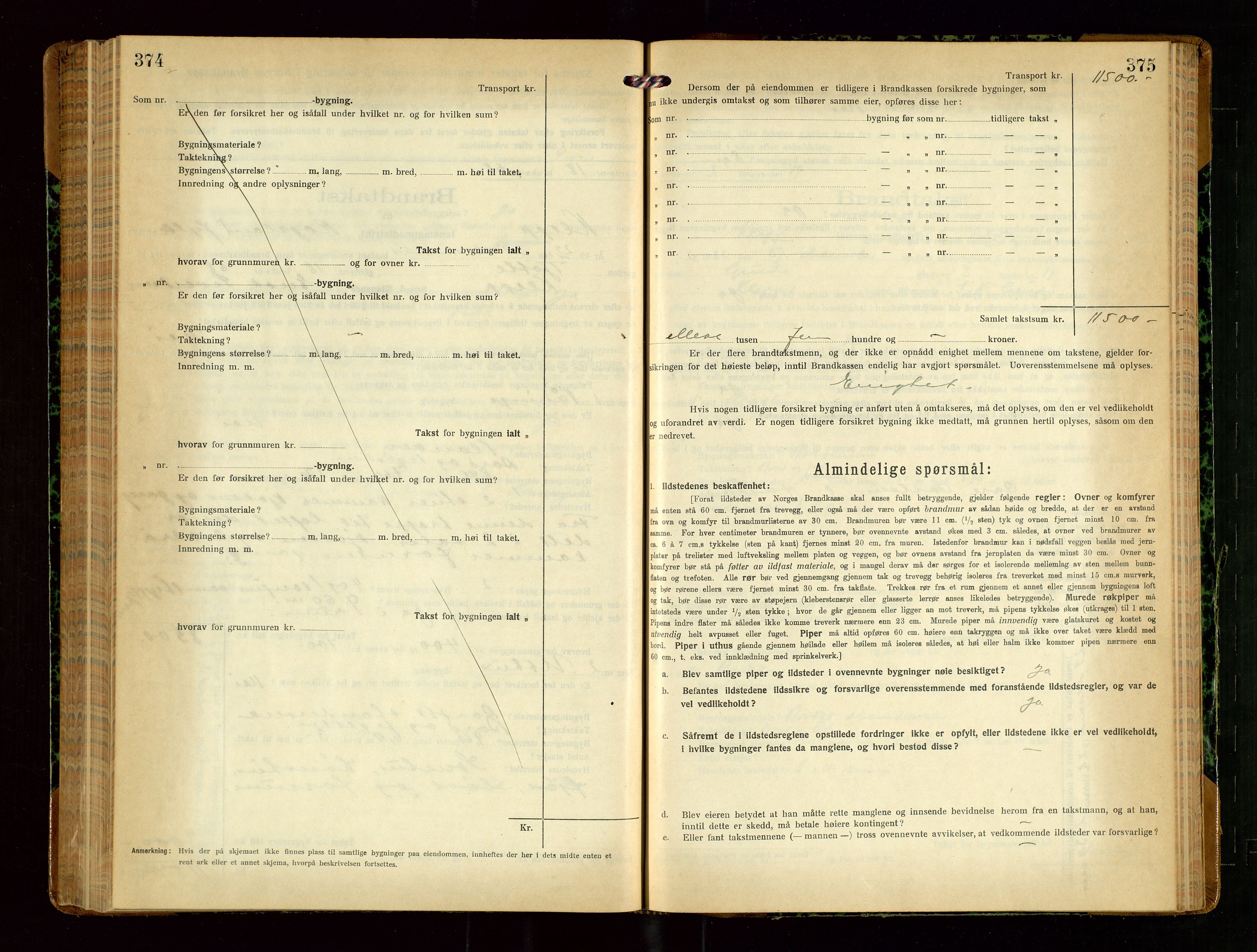 Klepp lensmannskontor, SAST/A-100163/Goc/L0010: "Brandtakstprotokoll" m/register, 1919-1924, p. 374-375