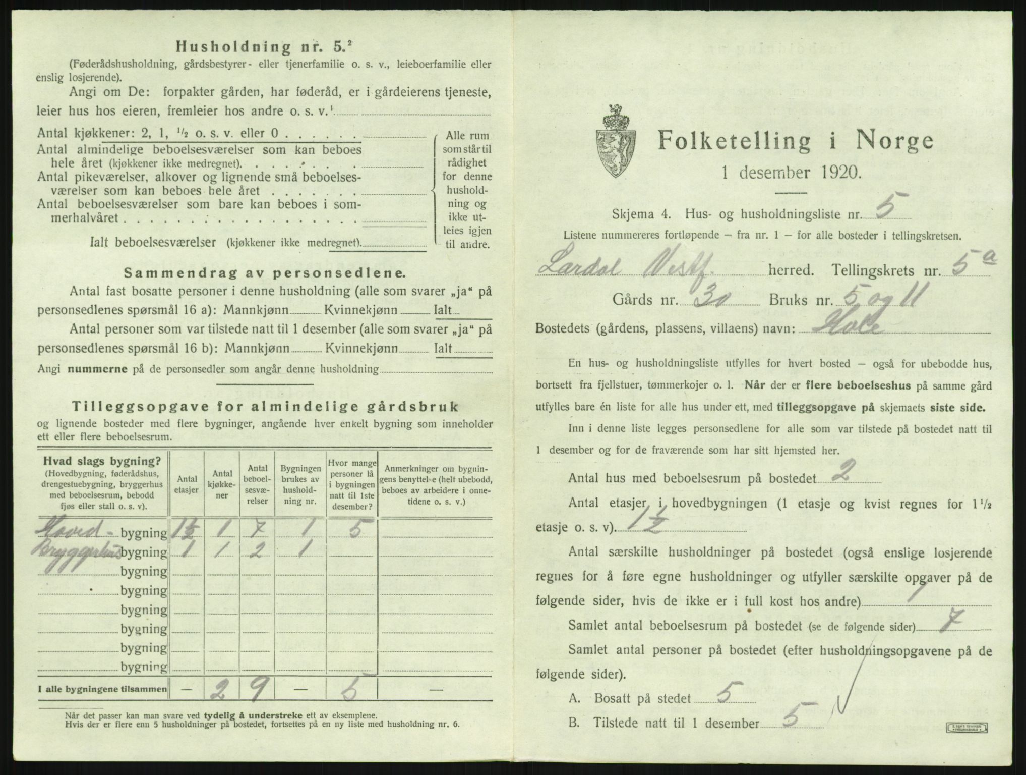 SAKO, 1920 census for Lardal, 1920, p. 689