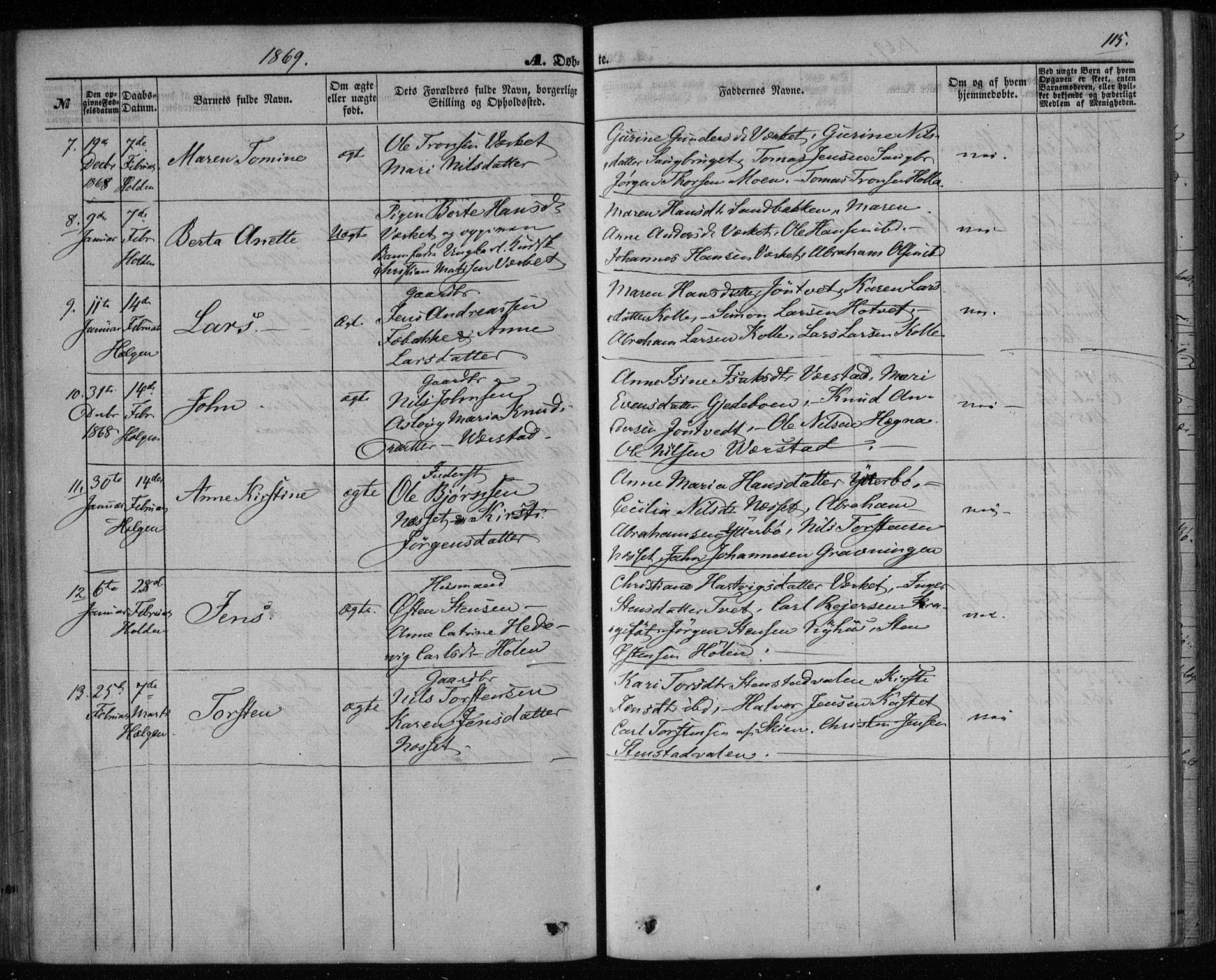 Holla kirkebøker, SAKO/A-272/F/Fa/L0006: Parish register (official) no. 6, 1861-1869, p. 115