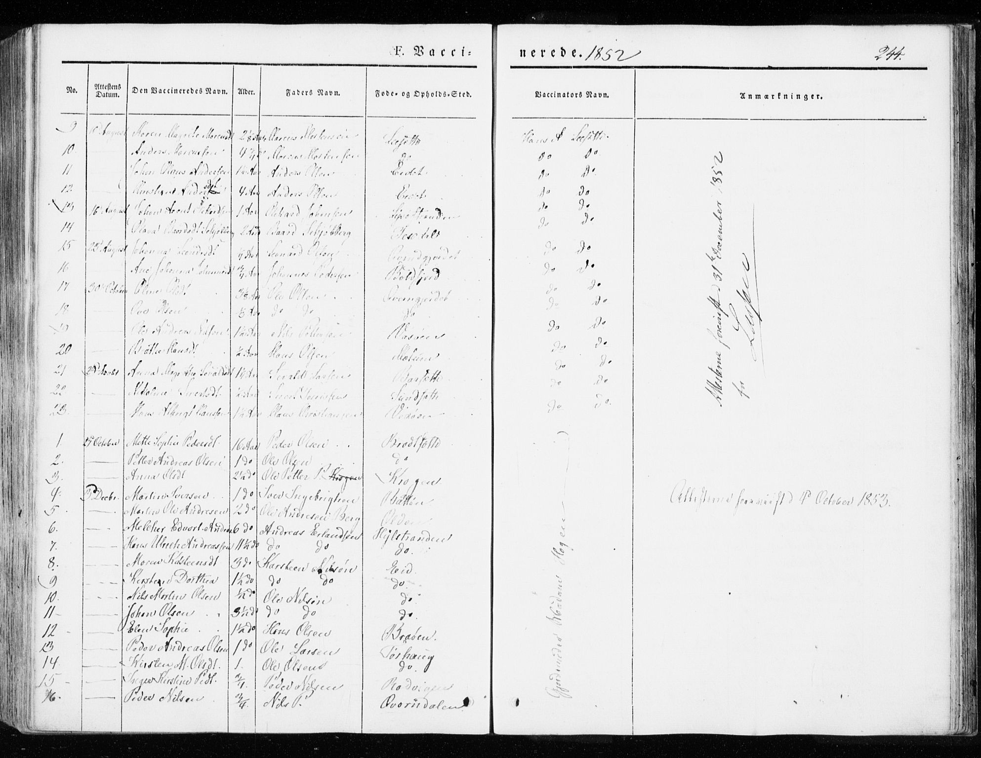 Ministerialprotokoller, klokkerbøker og fødselsregistre - Sør-Trøndelag, SAT/A-1456/655/L0677: Parish register (official) no. 655A06, 1847-1860, p. 244