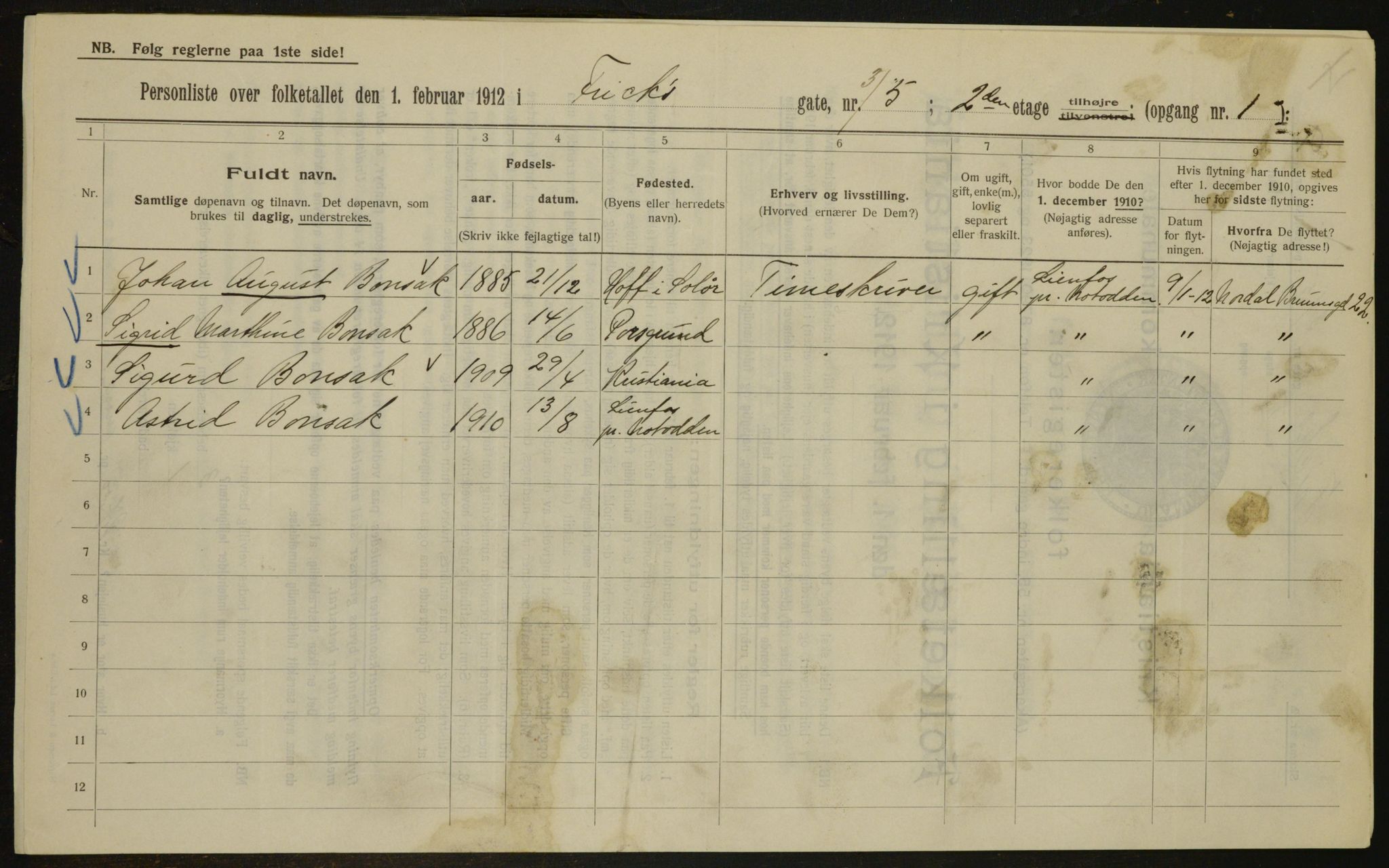 OBA, Municipal Census 1912 for Kristiania, 1912, p. 26685