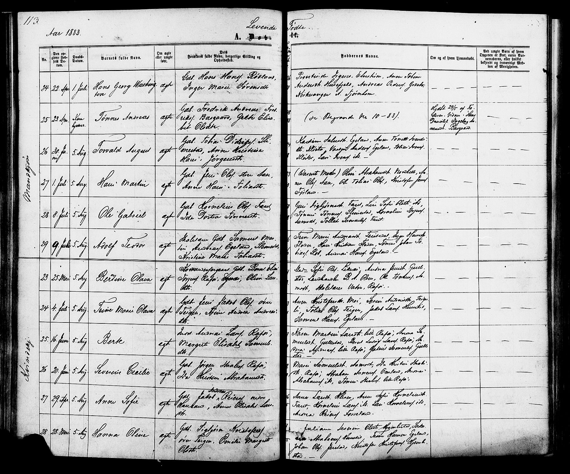 Kvinesdal sokneprestkontor, SAK/1111-0026/F/Fa/Fab/L0007: Parish register (official) no. A 7, 1870-1885, p. 113