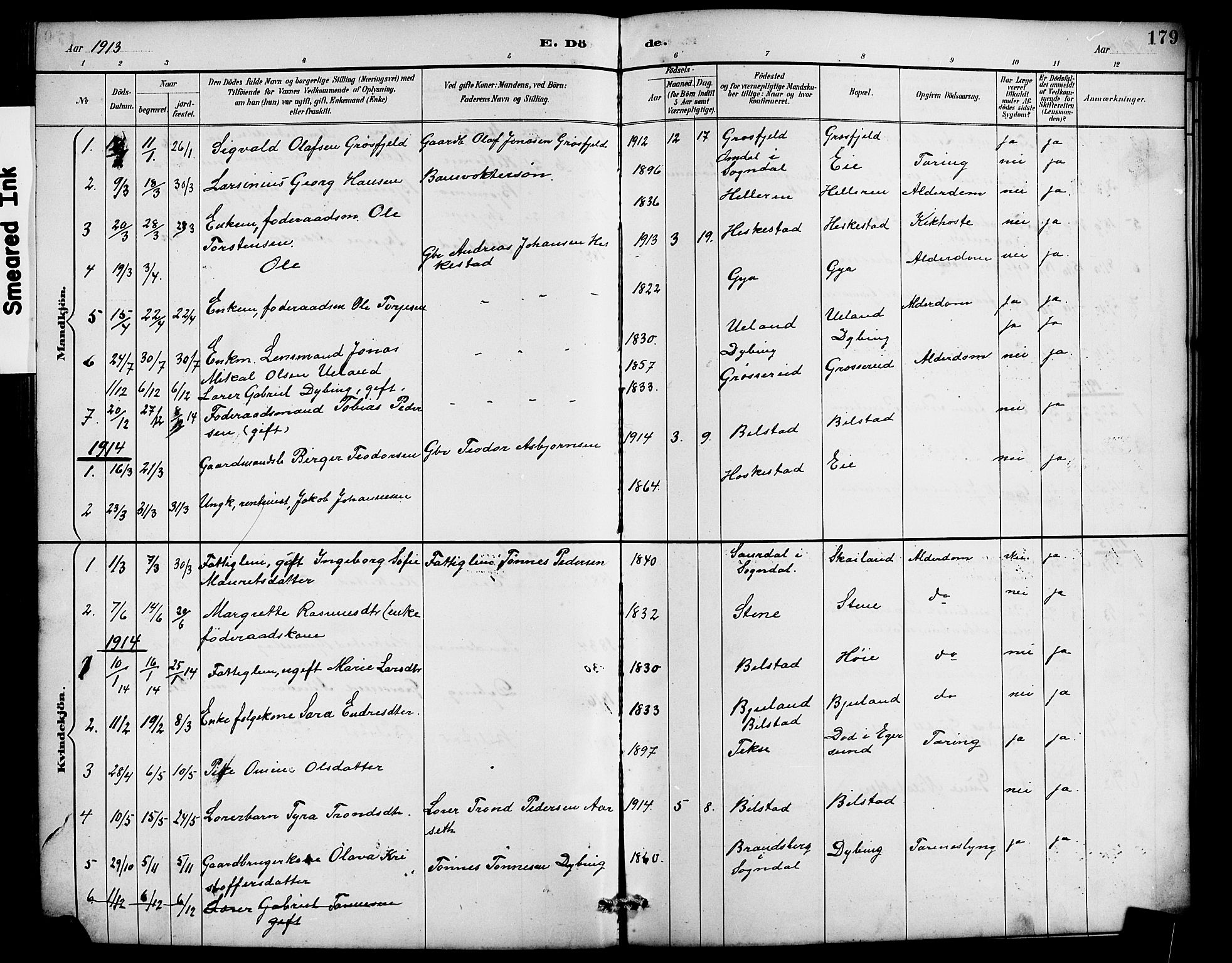 Lund sokneprestkontor, SAST/A-101809/S07/L0007: Parish register (copy) no. B 7, 1890-1925, p. 179