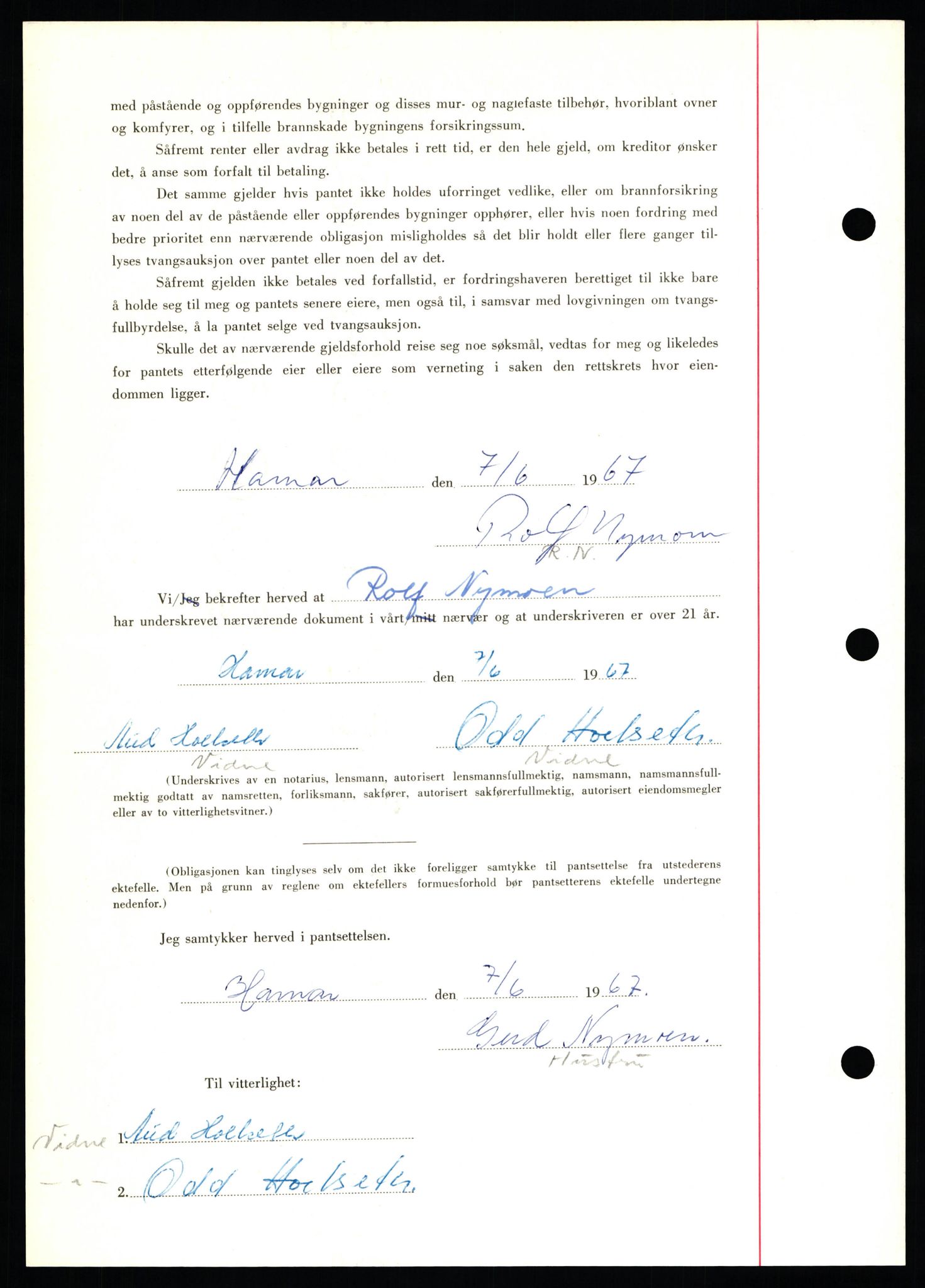 Nord-Hedmark sorenskriveri, SAH/TING-012/H/Hb/Hbf/L0071: Mortgage book no. B71, 1967-1967, Diary no: : 2738/1967