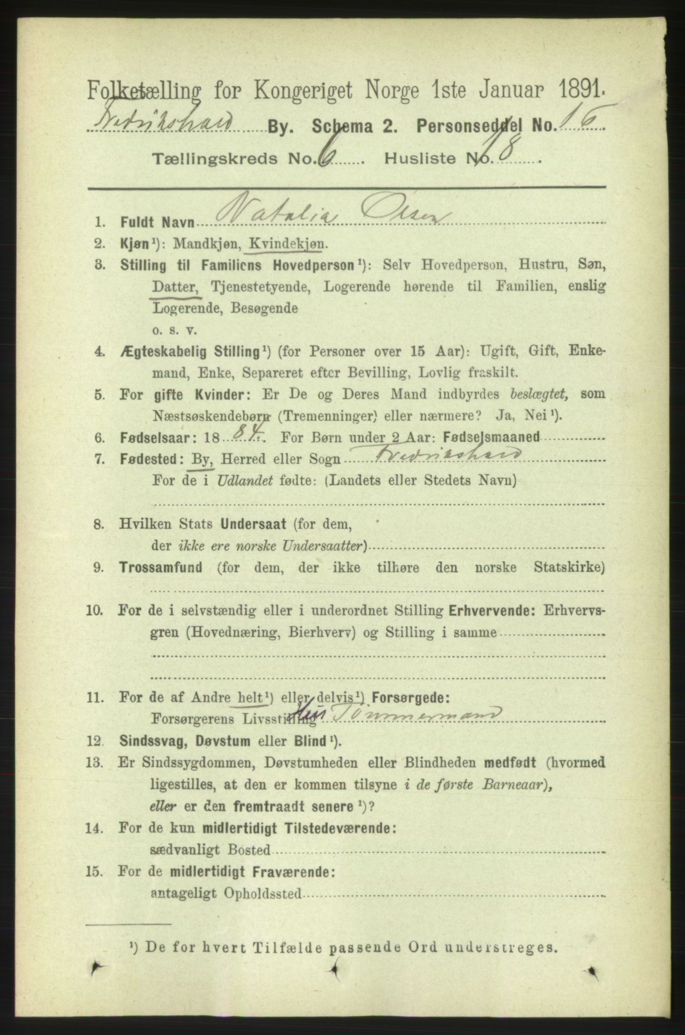 RA, 1891 census for 0101 Fredrikshald, 1891, p. 4805