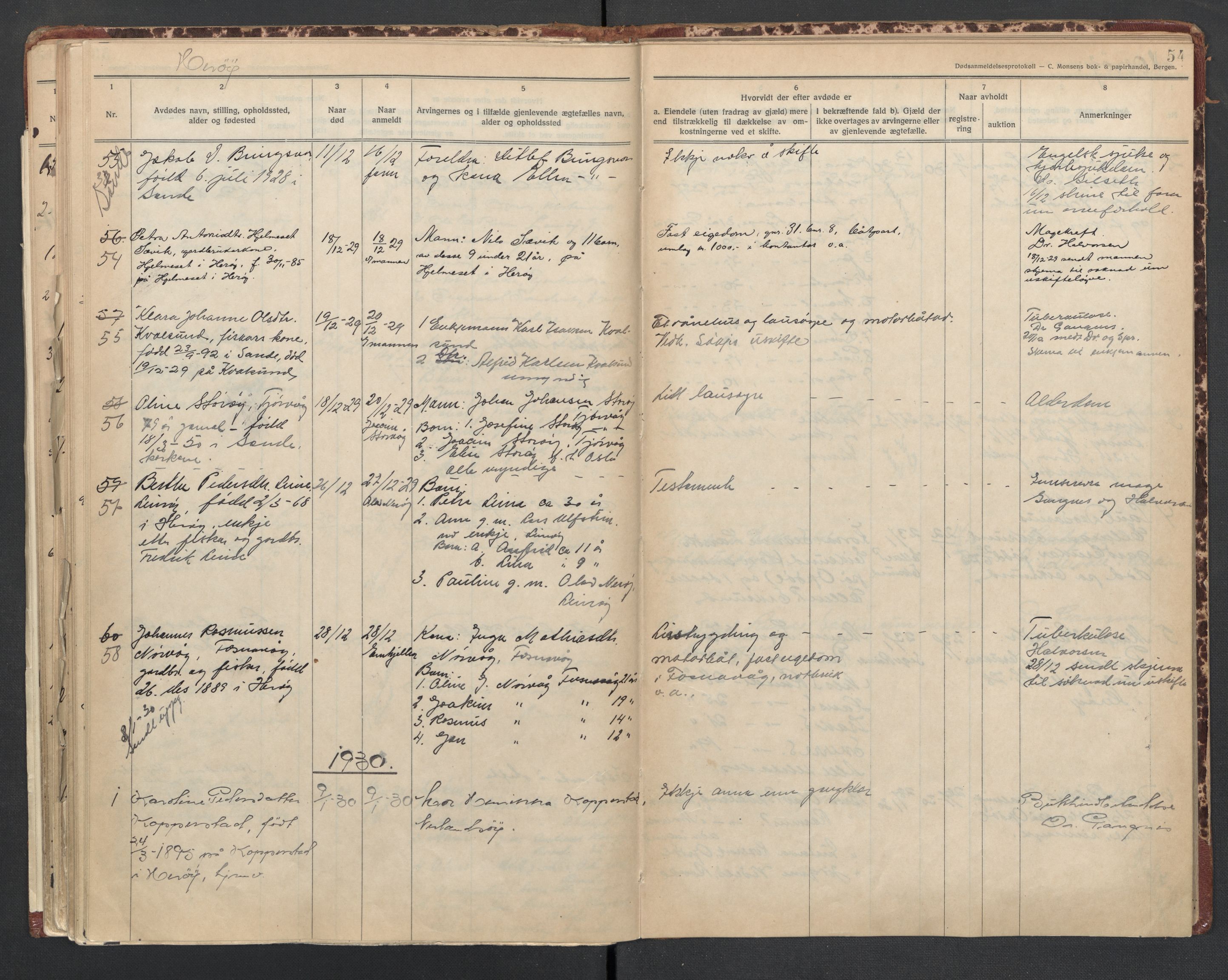 Herøy og Sande lensmannskontor, AV/SAT-A-5655/2/2/L0046: Dødsfallprotokoll, 1923-1931, p. 54