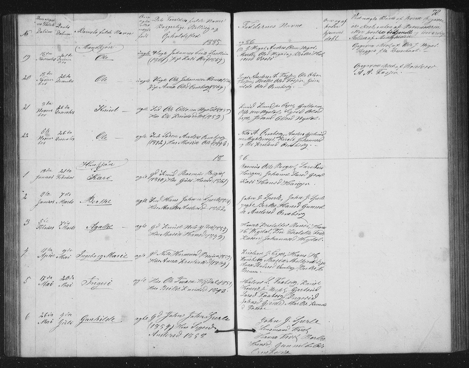 Jostedal sokneprestembete, SAB/A-80601/H/Hab/Haba/L0001: Parish register (copy) no. A 1, 1861-1906, p. 78