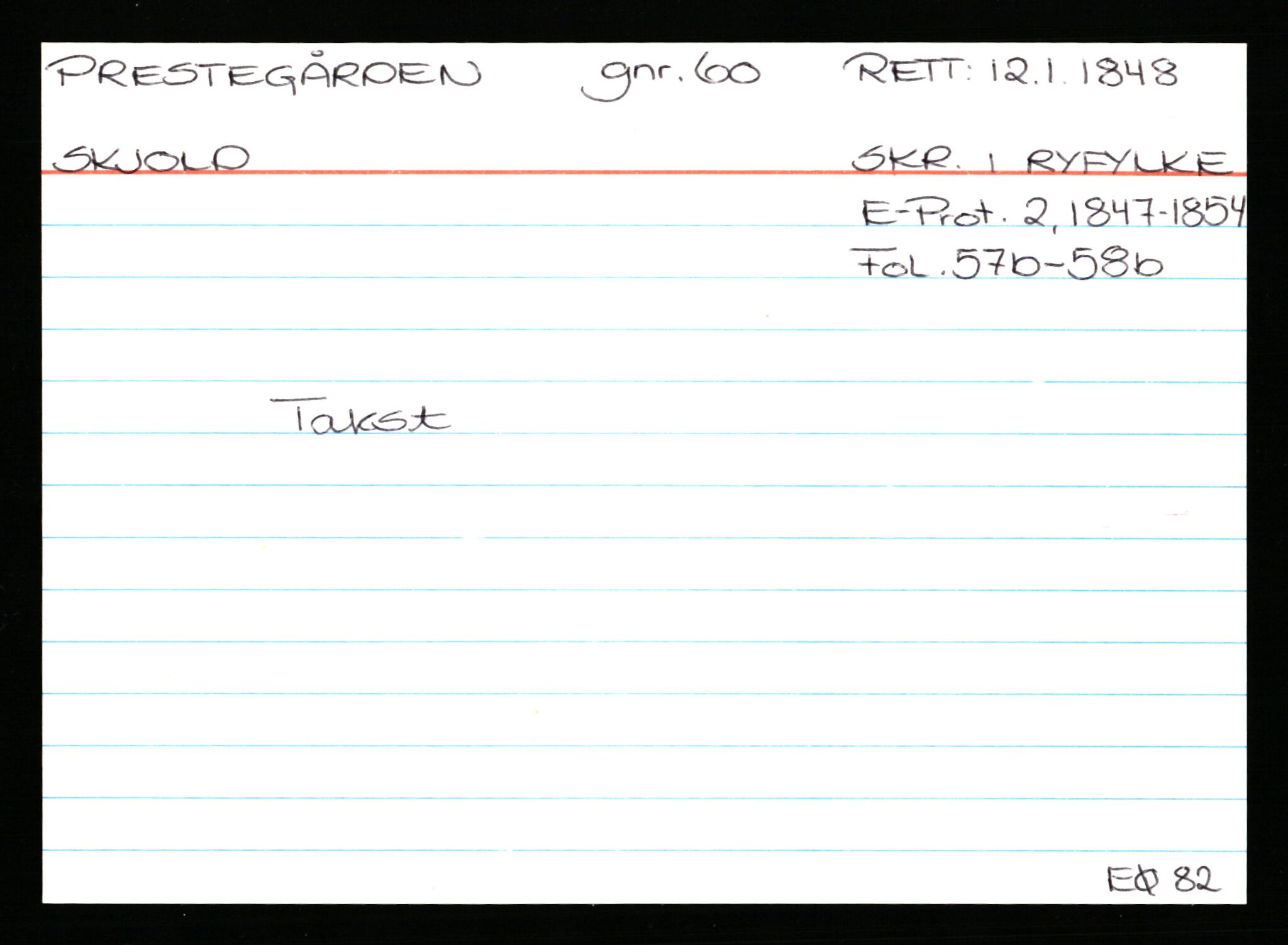 Statsarkivet i Stavanger, AV/SAST-A-101971/03/Y/Ym/L0045: Åstedskort sortert etter gårdsnavn: Prestegården - Rapstad, 1600-1950, p. 127
