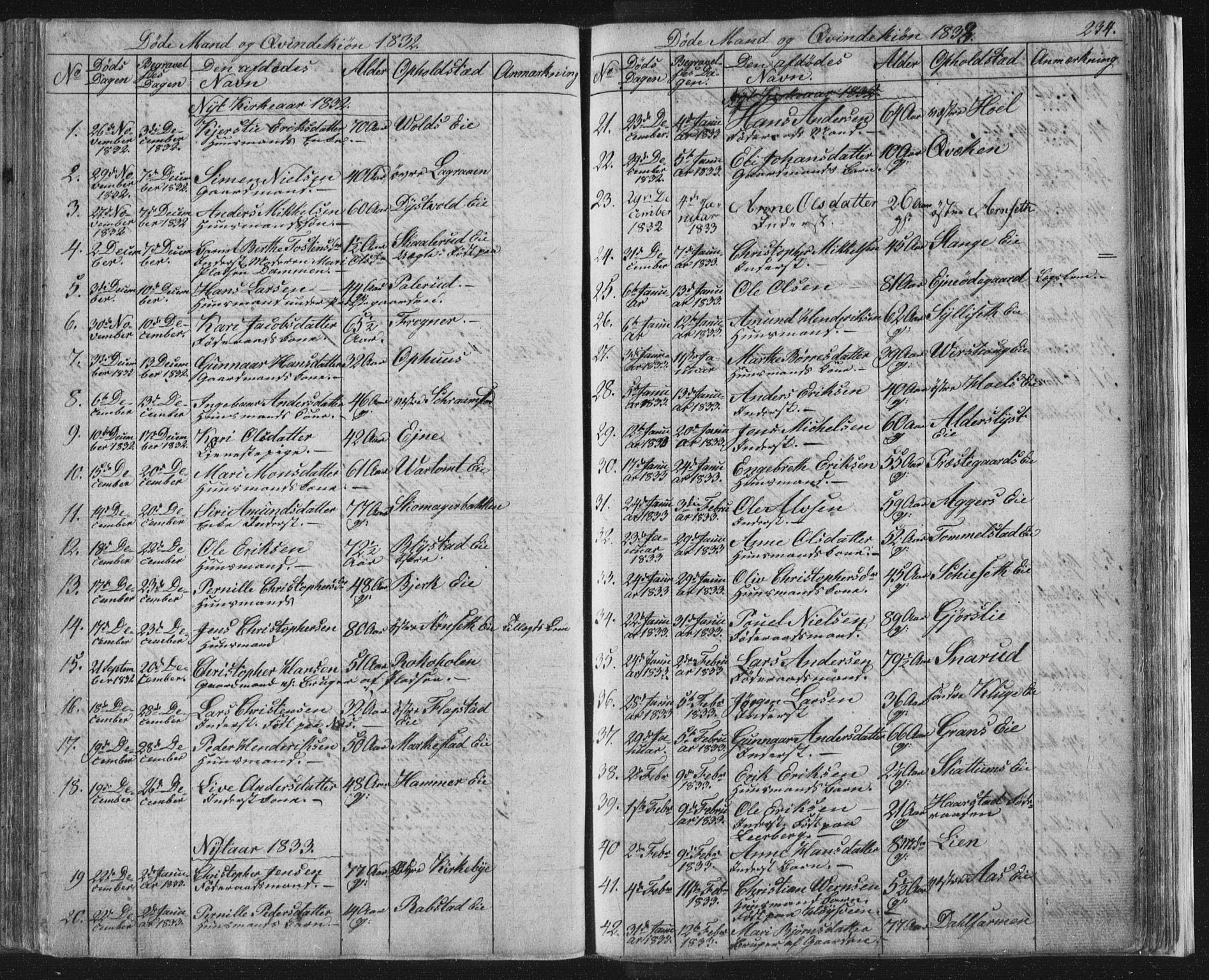 Vang prestekontor, Hedmark, SAH/PREST-008/H/Ha/Hab/L0008: Parish register (copy) no. 8, 1832-1854, p. 234