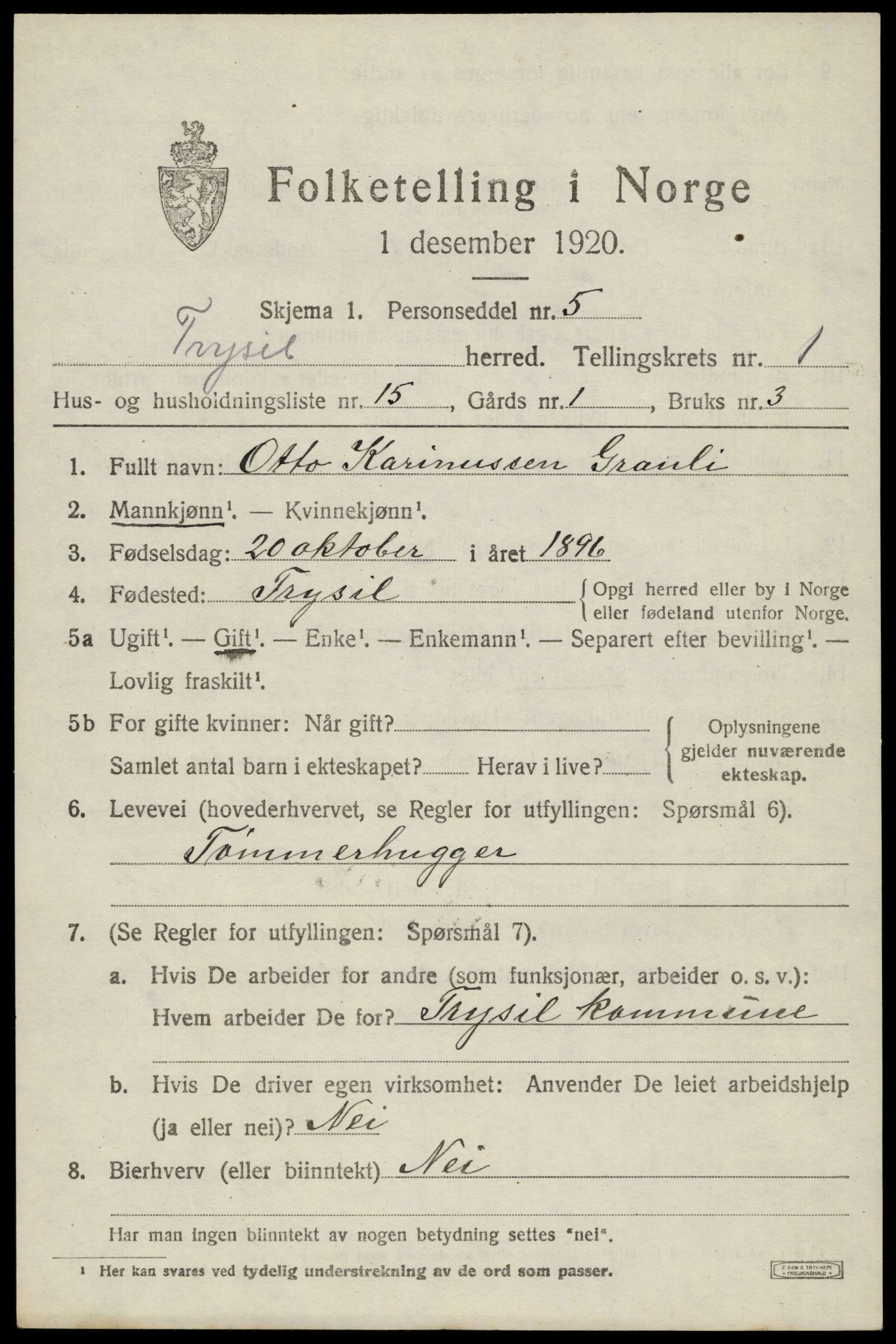 SAH, 1920 census for Trysil, 1920, p. 2733