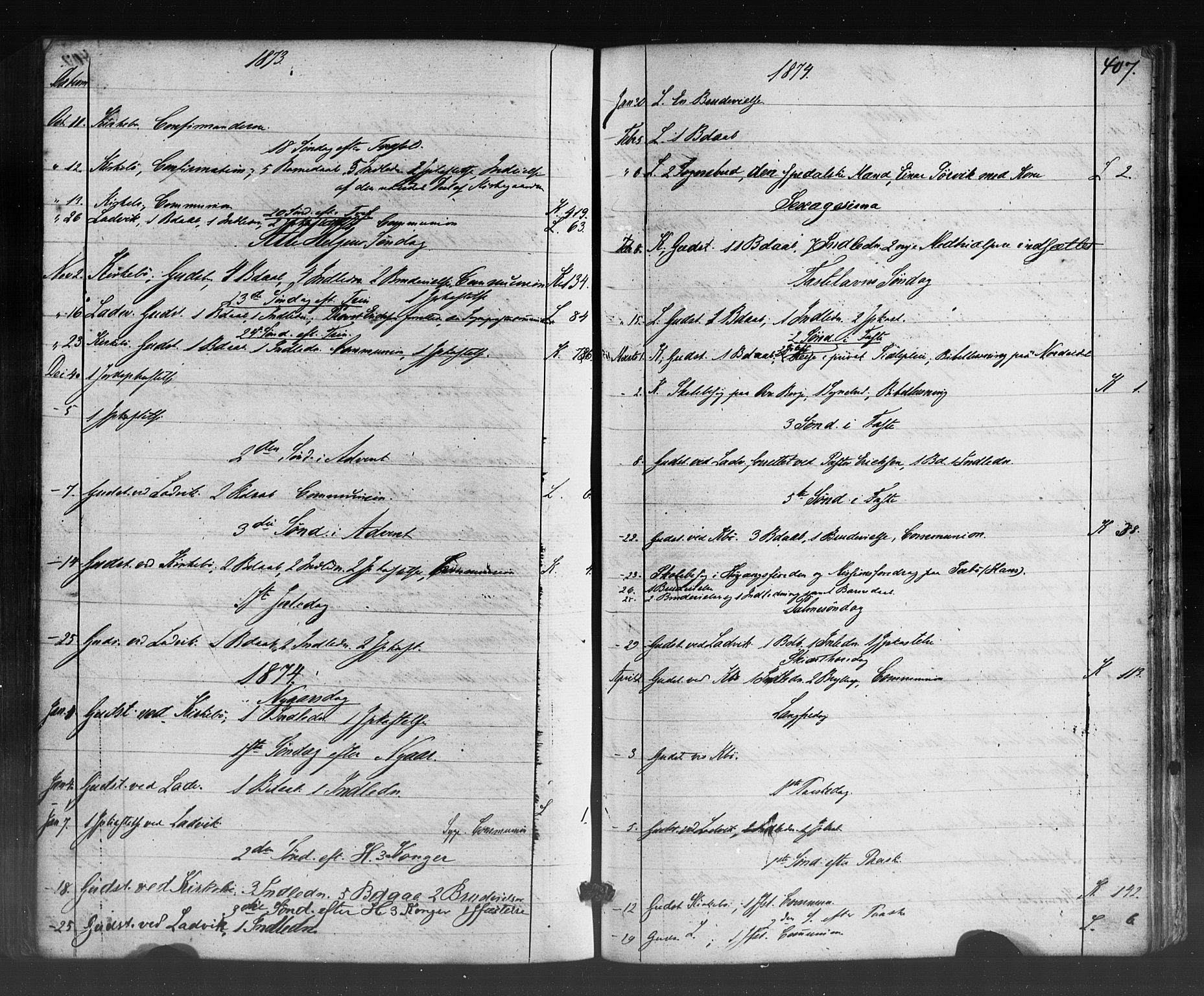 Lavik sokneprestembete, SAB/A-80901: Parish register (official) no. A 4, 1864-1881, p. 407