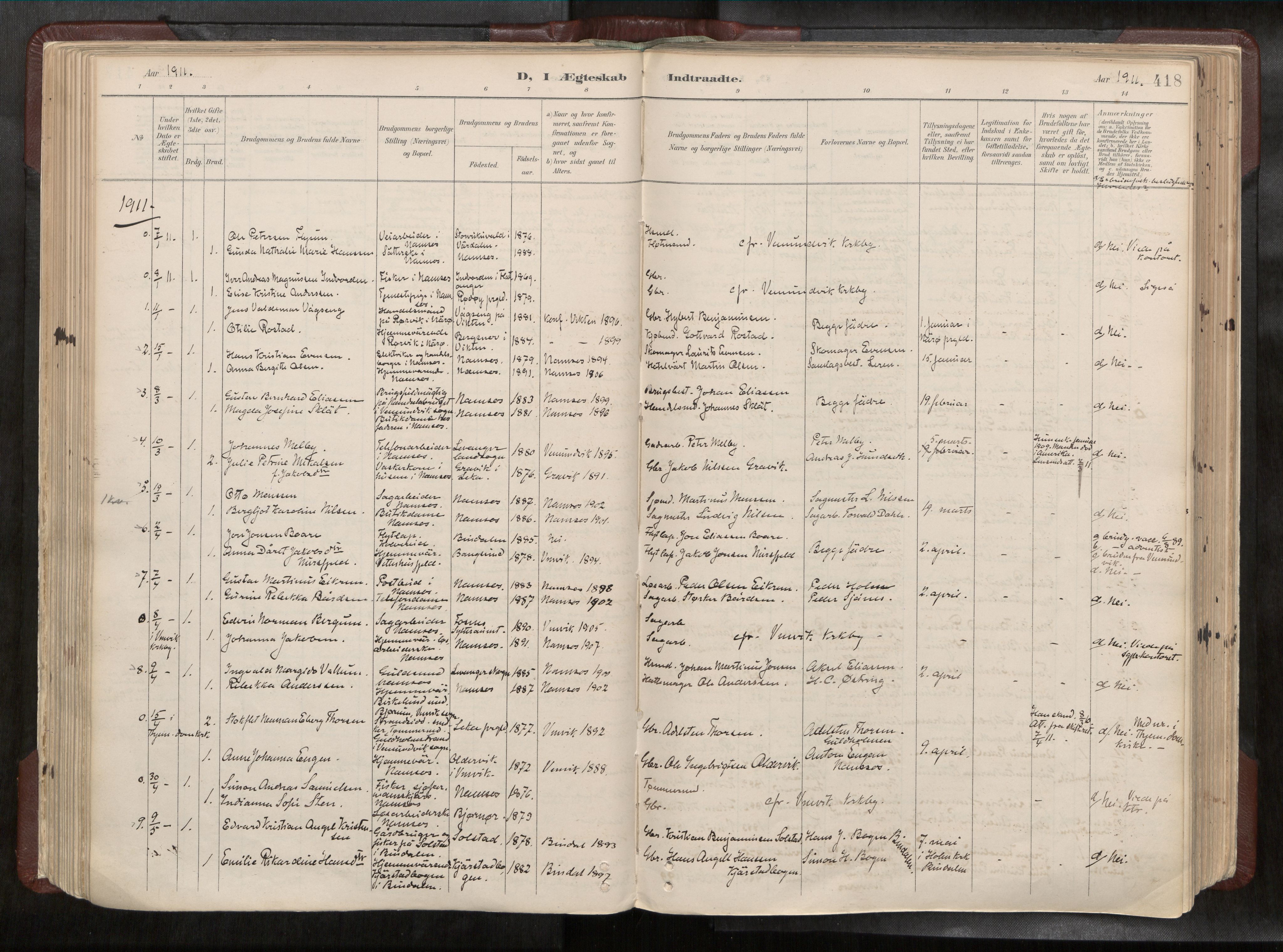 Ministerialprotokoller, klokkerbøker og fødselsregistre - Nord-Trøndelag, SAT/A-1458/768/L0579a: Parish register (official) no. 768A14, 1887-1931, p. 418