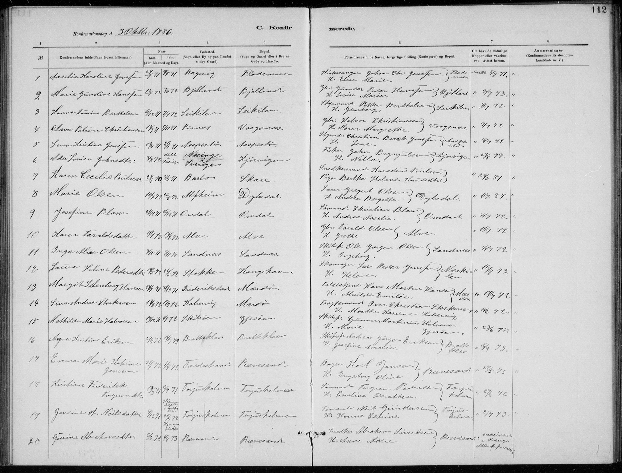 Tromøy sokneprestkontor, AV/SAK-1111-0041/F/Fb/L0005: Parish register (copy) no. B 5, 1877-1891, p. 112