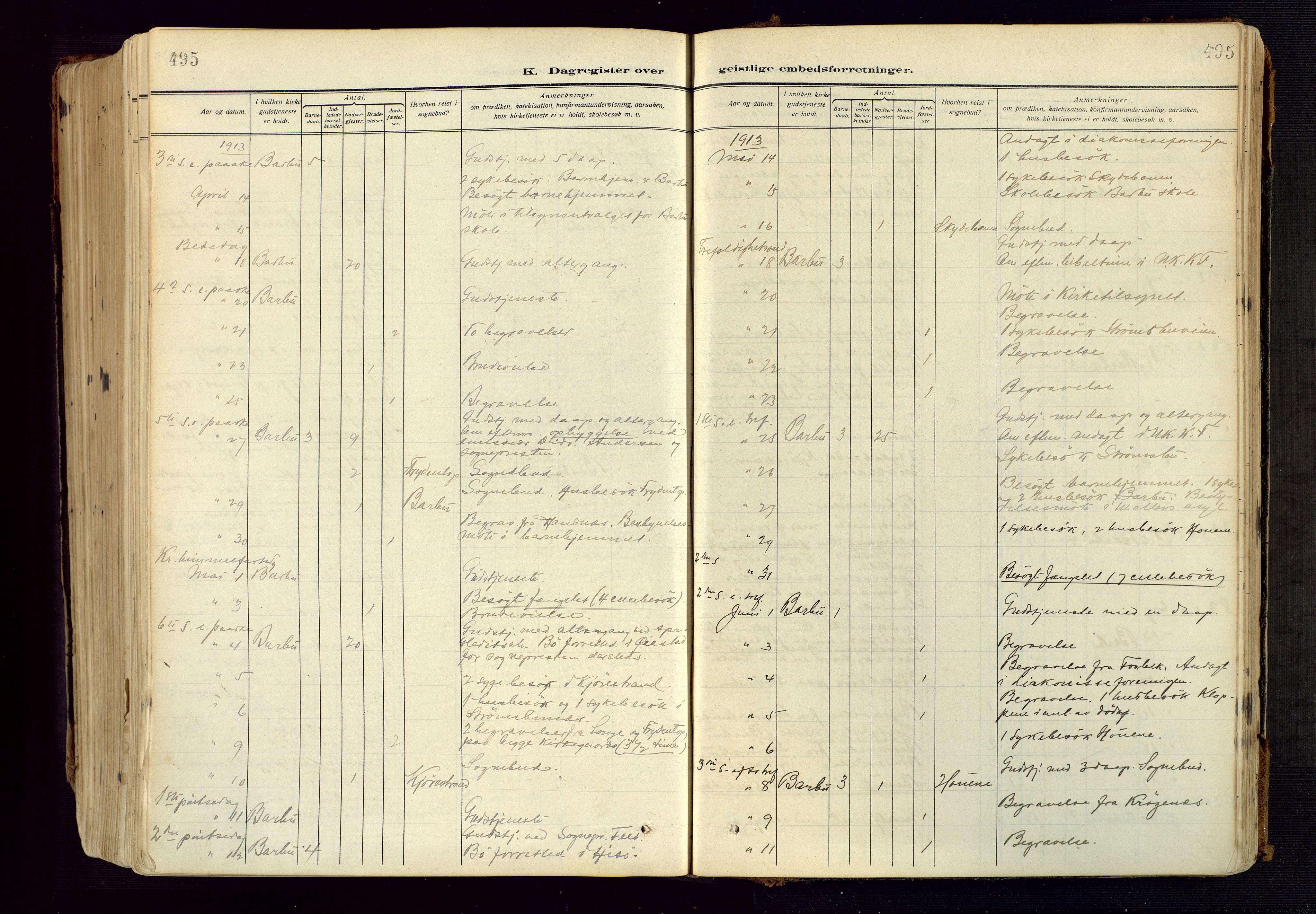 Barbu sokneprestkontor, AV/SAK-1111-0003/F/Fa/L0006: Parish register (official) no. A 6, 1910-1929, p. 495