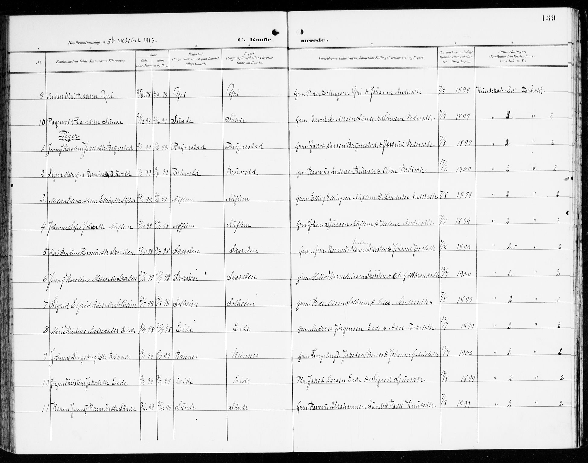 Innvik sokneprestembete, AV/SAB-A-80501: Parish register (official) no. C 2, 1900-1920, p. 139