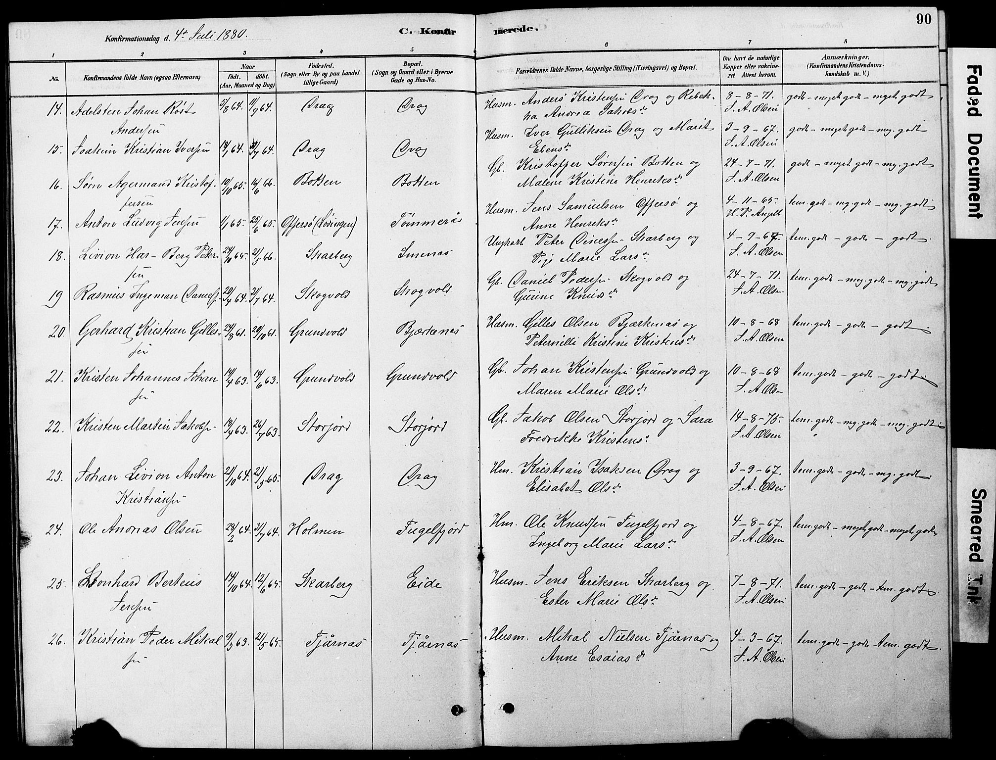 Ministerialprotokoller, klokkerbøker og fødselsregistre - Nordland, AV/SAT-A-1459/861/L0875: Parish register (copy) no. 861C01, 1879-1887, p. 90