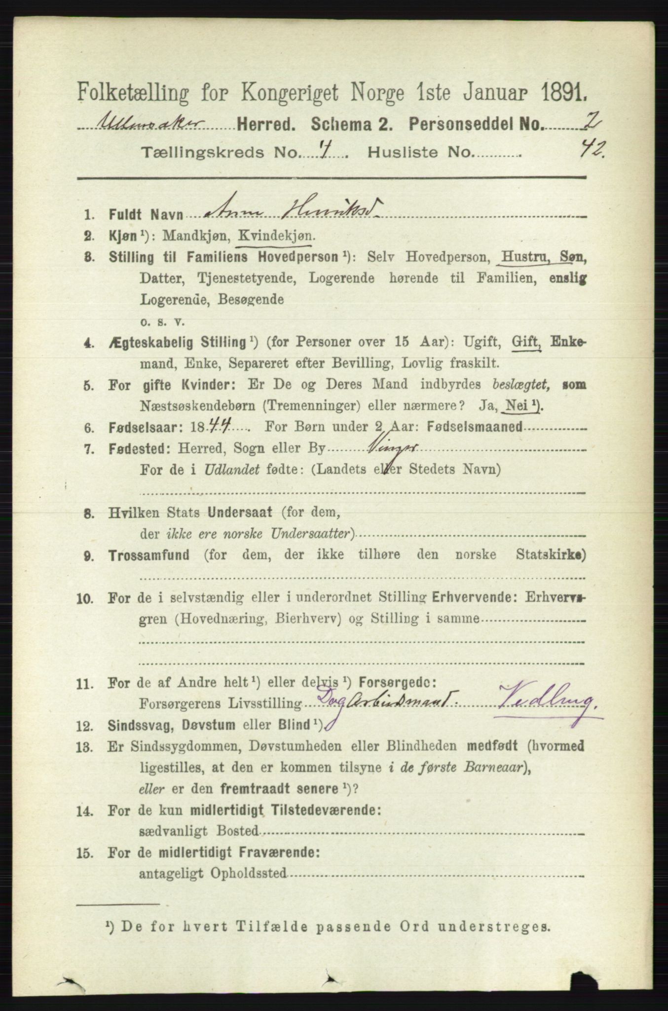 RA, 1891 census for 0235 Ullensaker, 1891, p. 1728