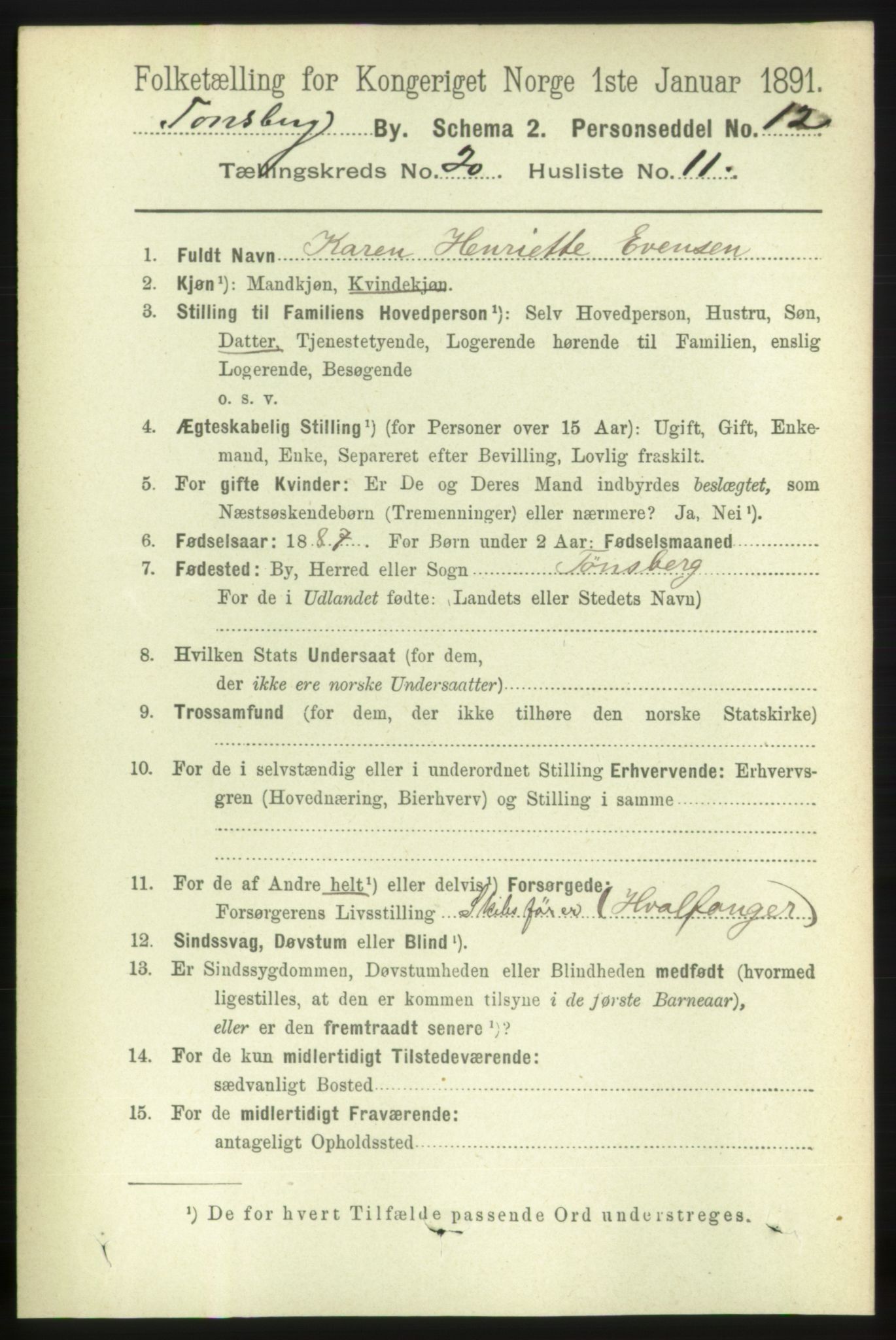 RA, 1891 census for 0705 Tønsberg, 1891, p. 5568