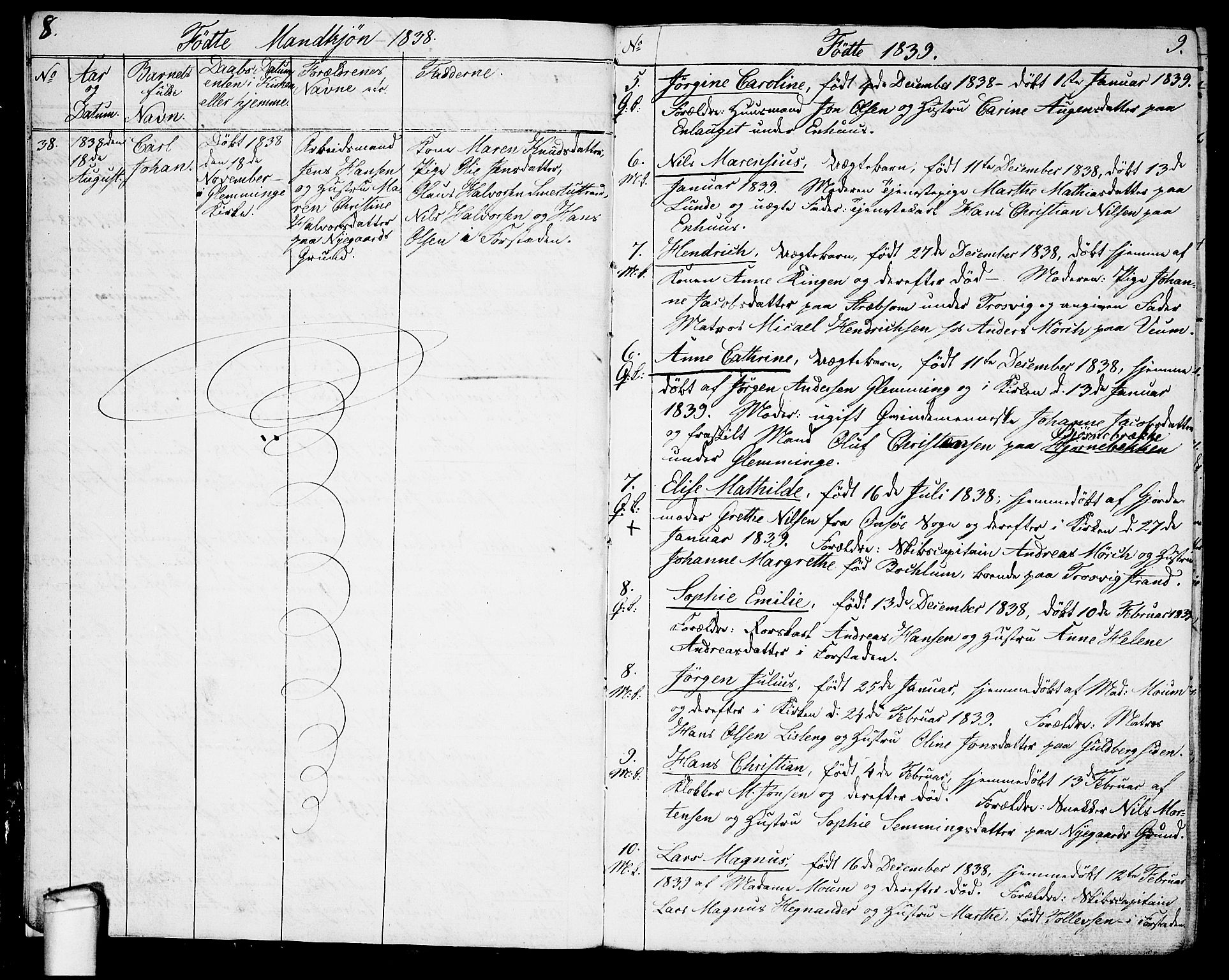 Glemmen prestekontor Kirkebøker, AV/SAO-A-10908/G/Ga/L0002: Parish register (copy) no. 2, 1838-1851, p. 8-9