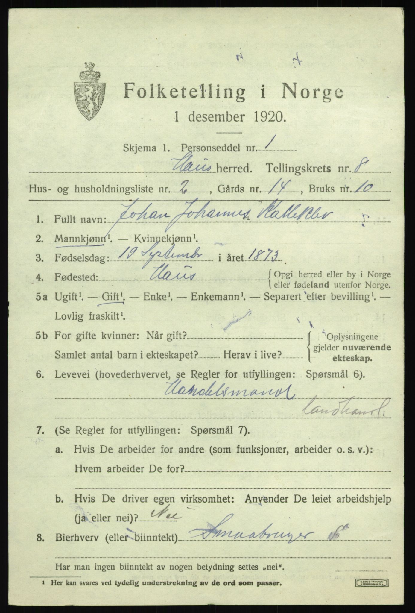 SAB, 1920 census for Haus, 1920, p. 4683