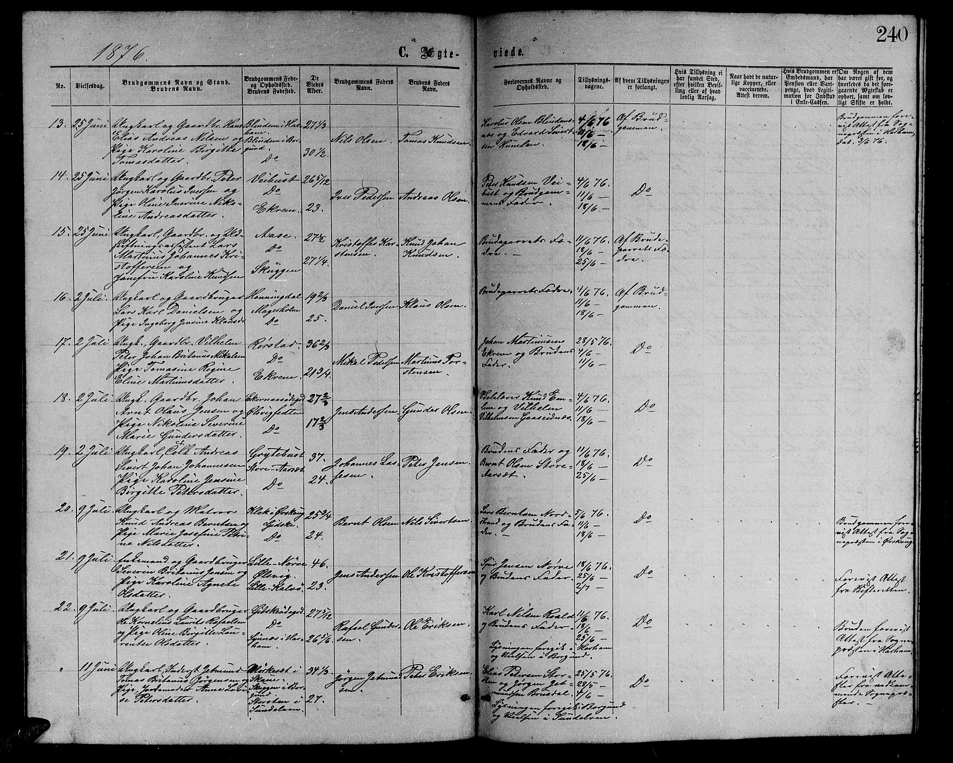 Ministerialprotokoller, klokkerbøker og fødselsregistre - Møre og Romsdal, AV/SAT-A-1454/528/L0428: Parish register (copy) no. 528C09, 1864-1880, p. 240