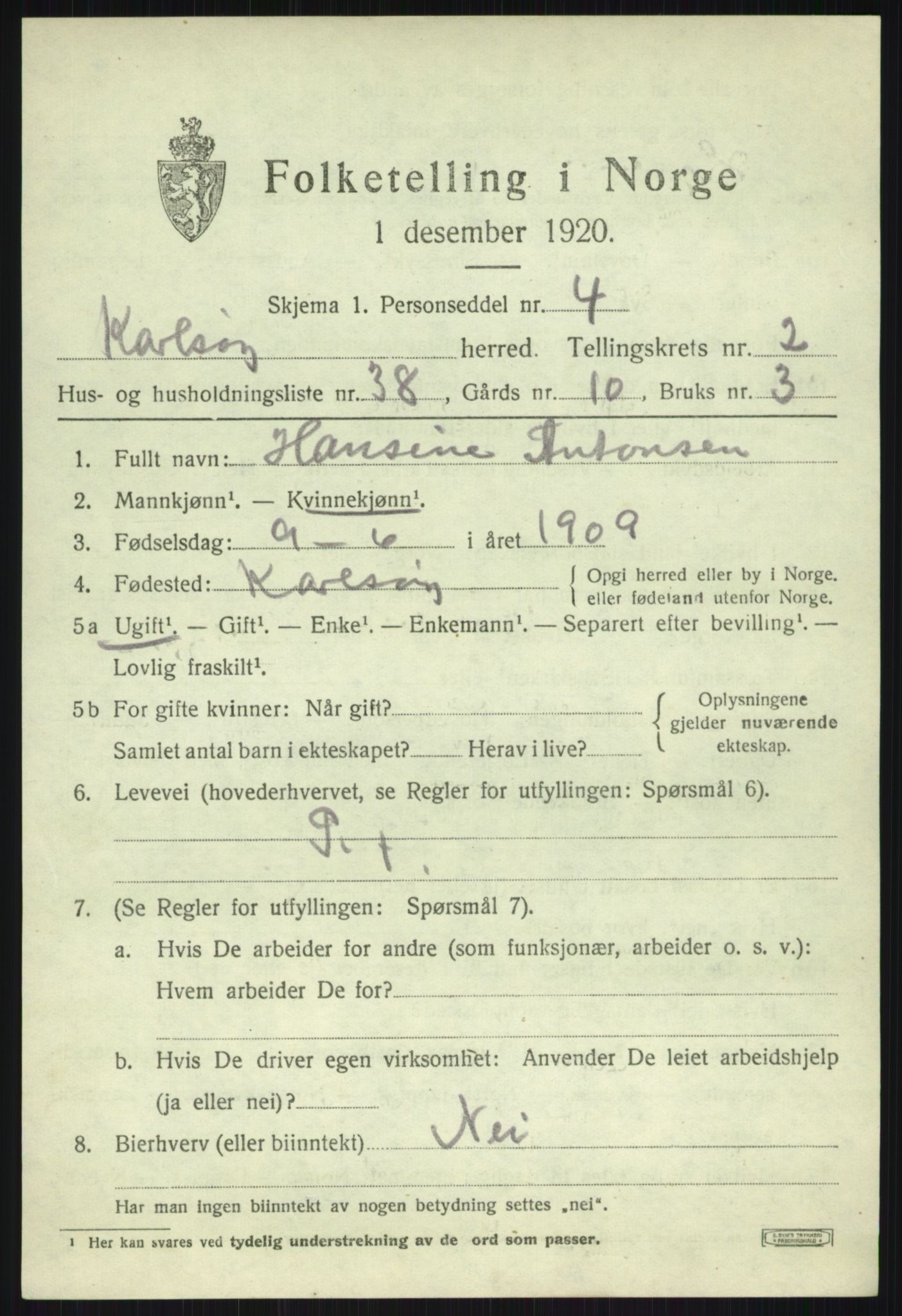 SATØ, 1920 census for Karlsøy, 1920, p. 1697