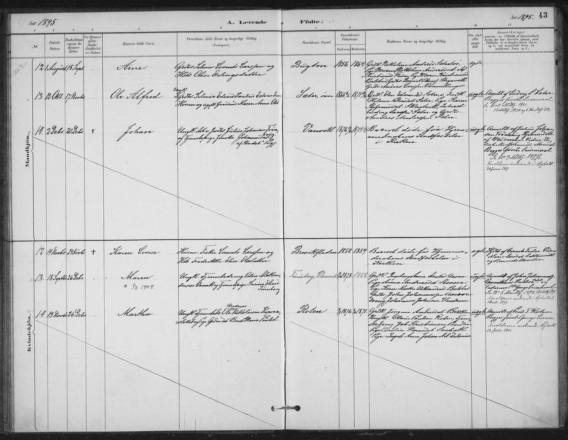 Ministerialprotokoller, klokkerbøker og fødselsregistre - Nord-Trøndelag, SAT/A-1458/702/L0023: Parish register (official) no. 702A01, 1883-1897, p. 43