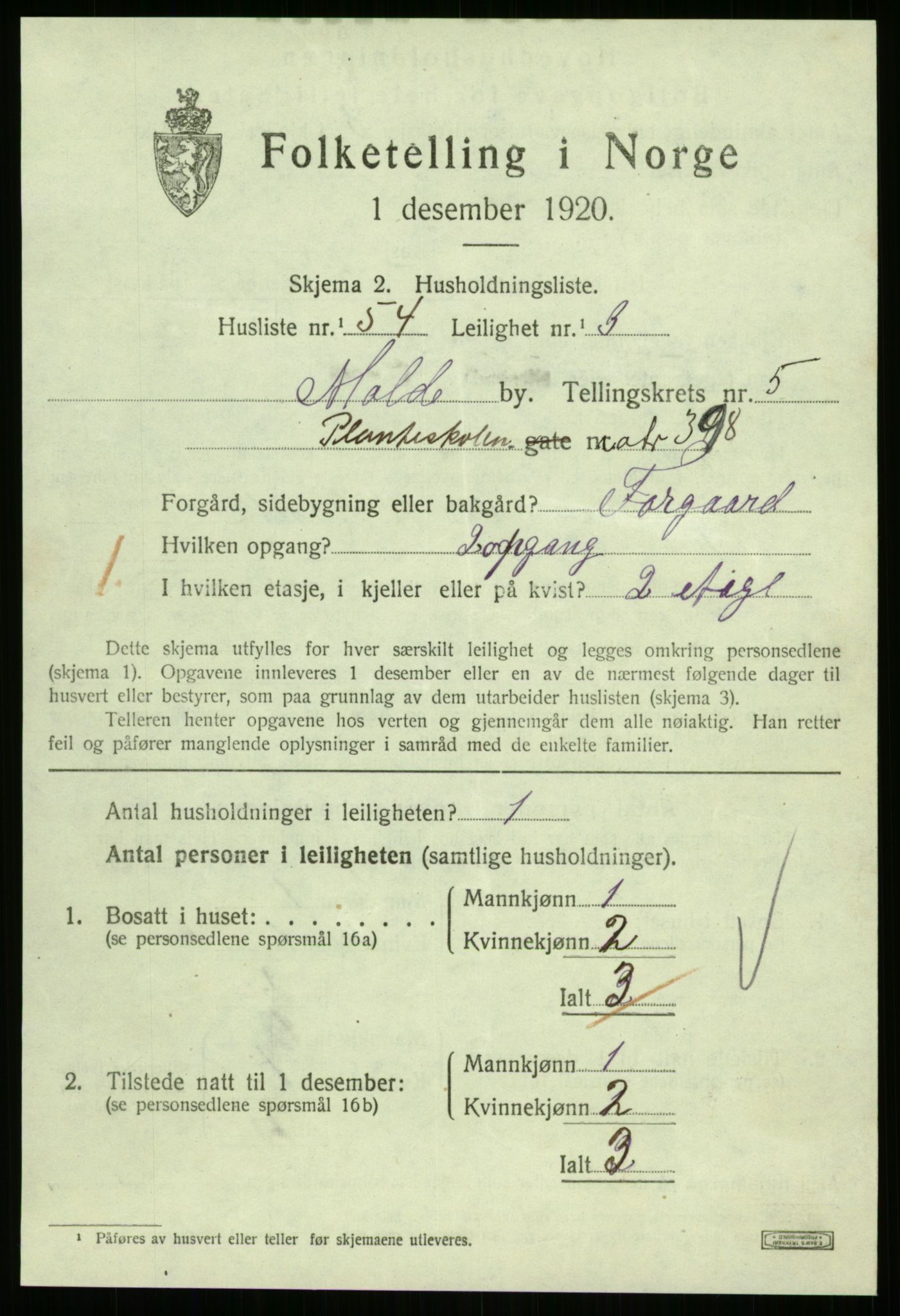 SAT, 1920 census for Molde, 1920, p. 2101