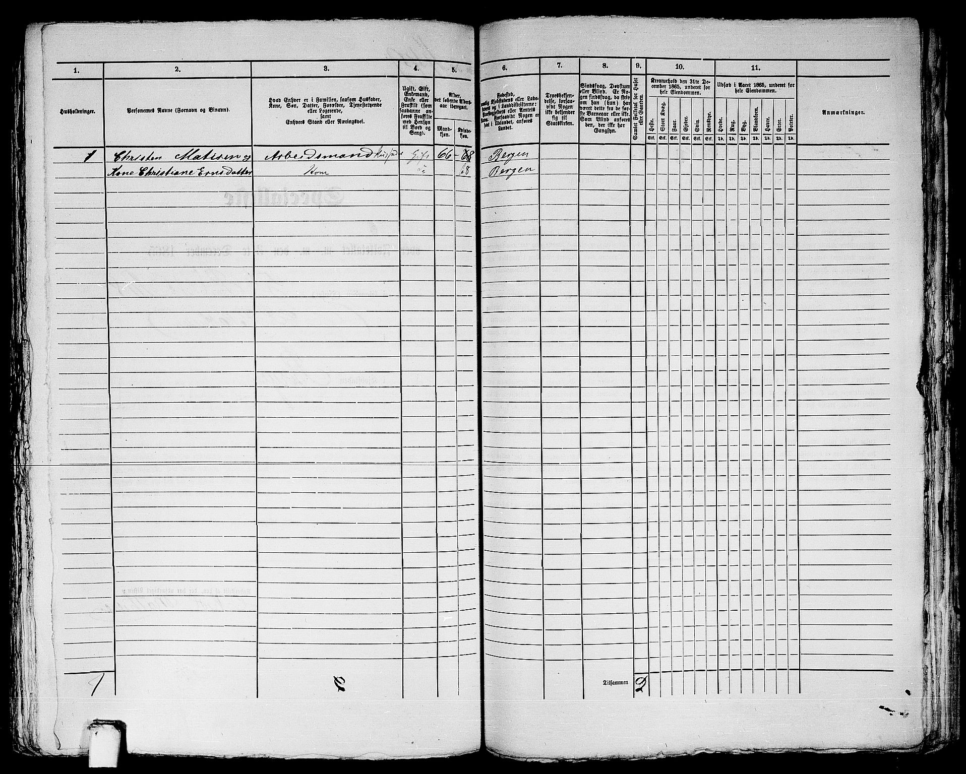 RA, 1865 census for Bergen, 1865, p. 957