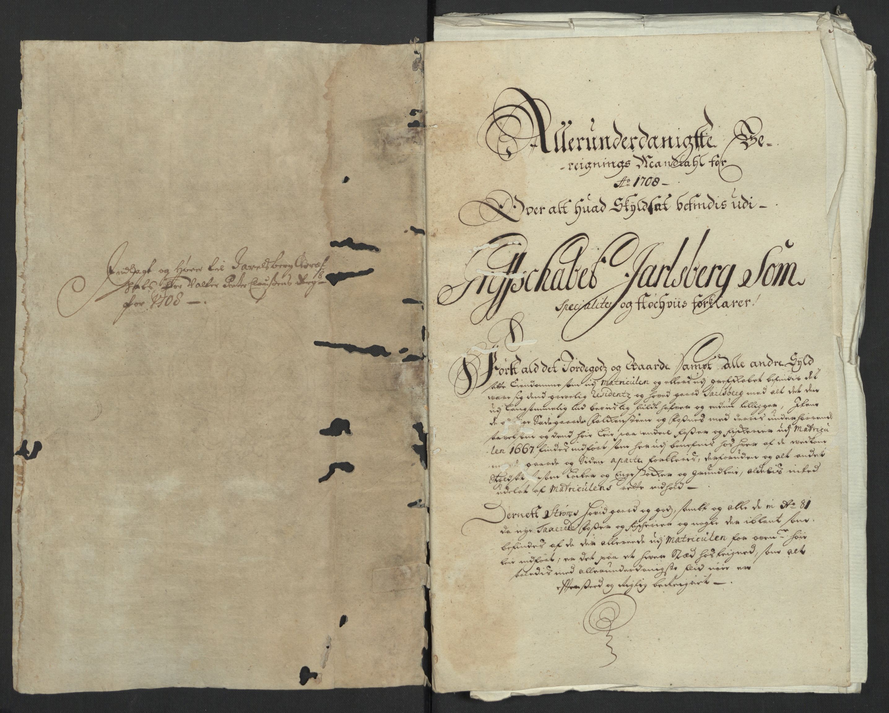 Rentekammeret inntil 1814, Reviderte regnskaper, Fogderegnskap, RA/EA-4092/R32/L1873: Fogderegnskap Jarlsberg grevskap, 1708, p. 19