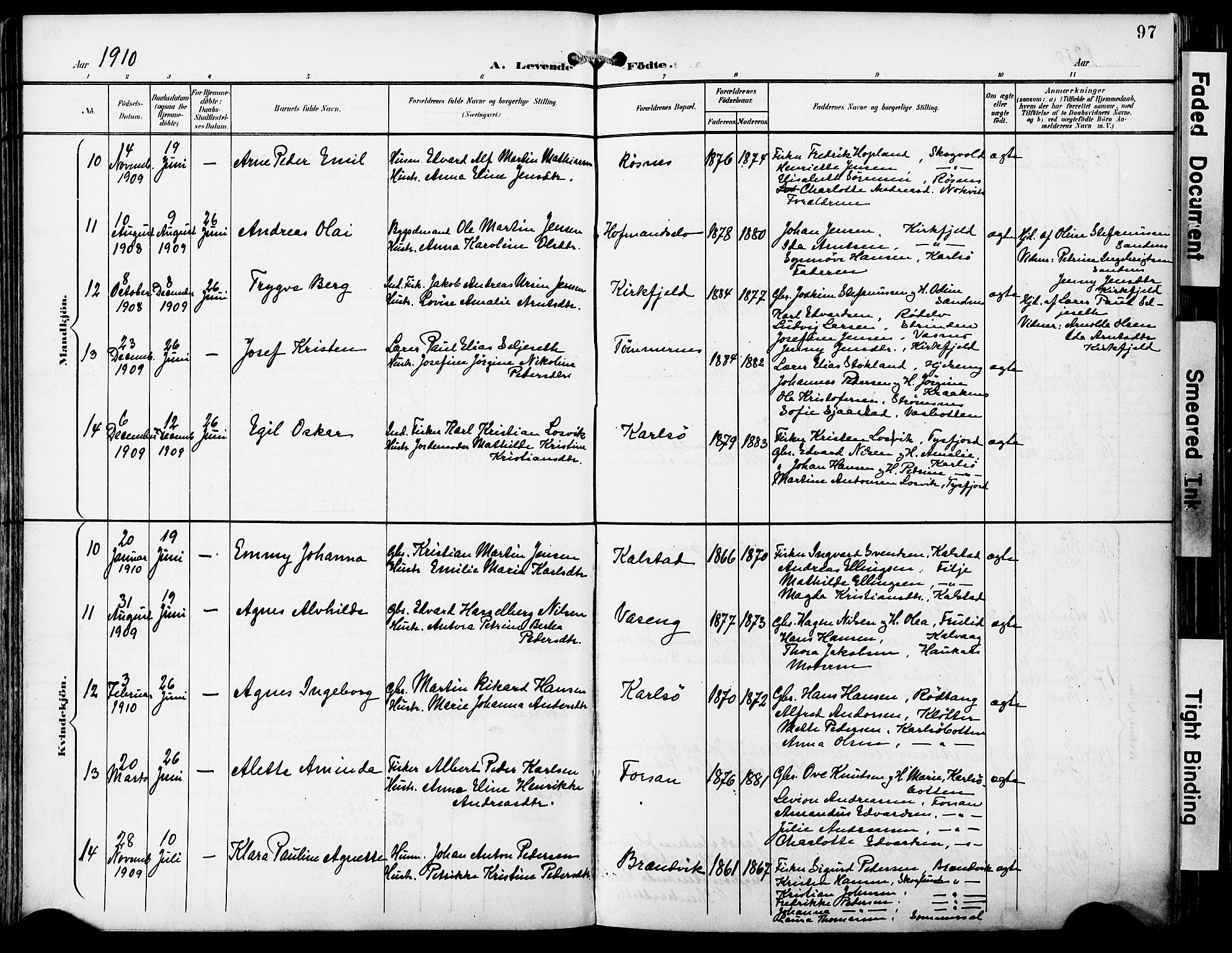 Ministerialprotokoller, klokkerbøker og fødselsregistre - Nordland, AV/SAT-A-1459/859/L0848: Parish register (official) no. 859A08, 1900-1912, p. 97