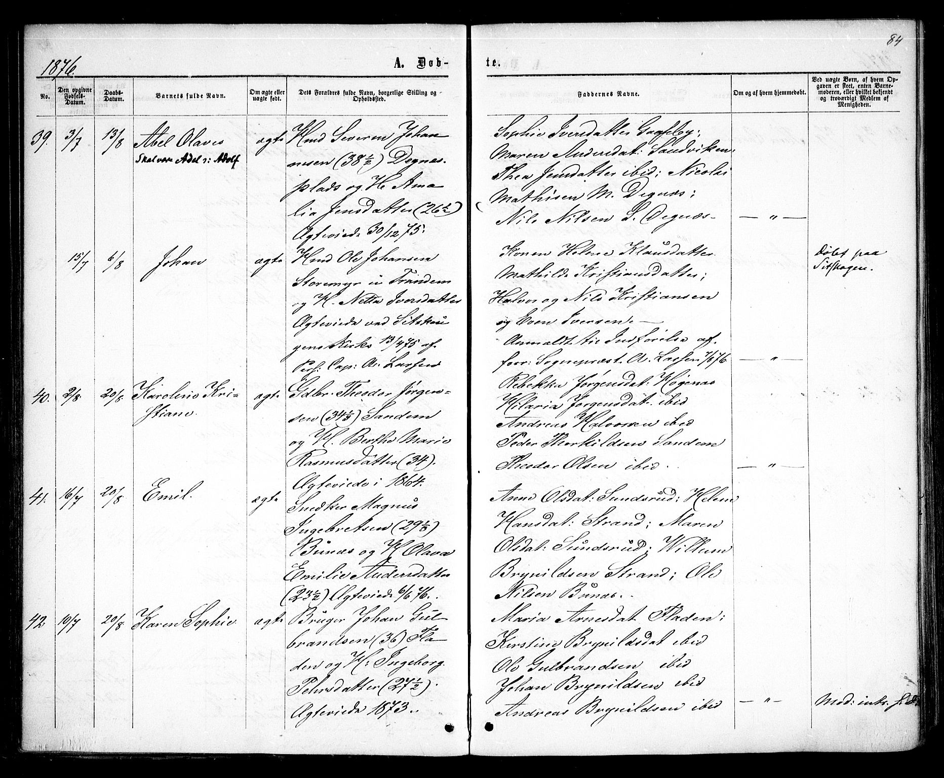 Rødenes prestekontor Kirkebøker, AV/SAO-A-2005/F/Fa/L0008: Parish register (official) no. I 8, 1869-1879, p. 84