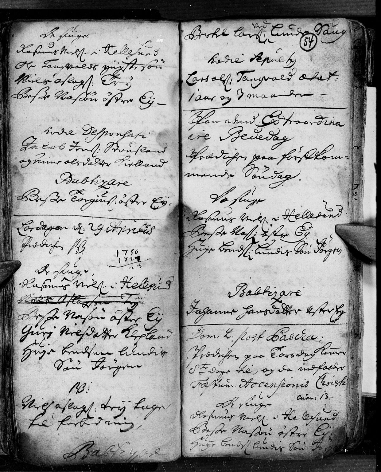 Søgne sokneprestkontor, AV/SAK-1111-0037/F/Fa/Fab/L0001: Parish register (official) no. A 1, 1716-1740, p. 54