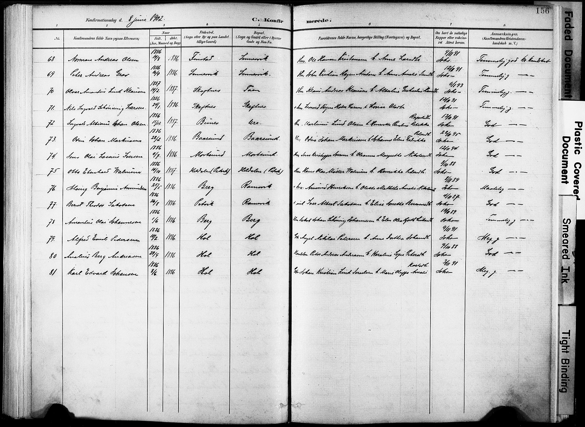 Ministerialprotokoller, klokkerbøker og fødselsregistre - Nordland, AV/SAT-A-1459/881/L1151: Parish register (official) no. 881A04, 1899-1907, p. 156