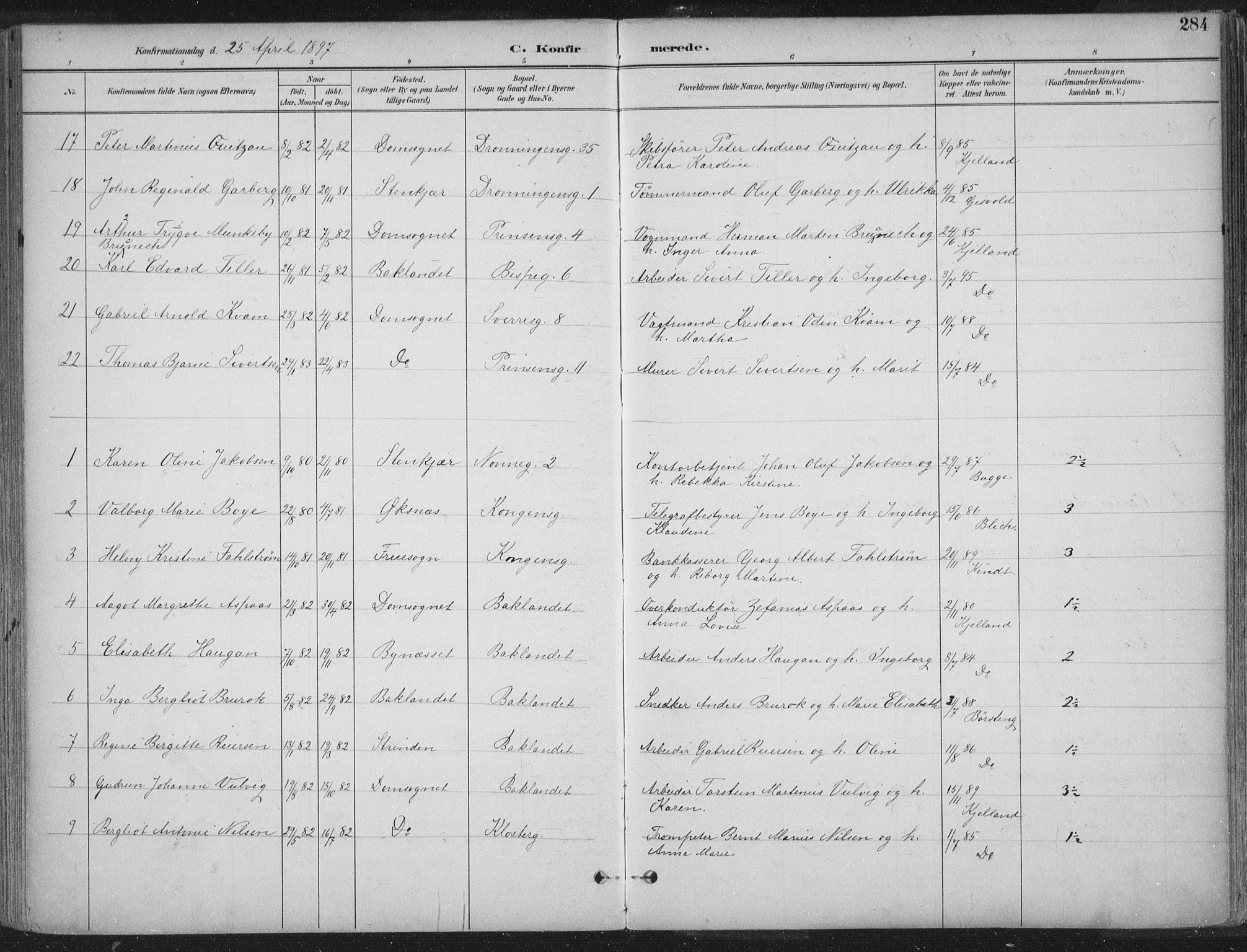 Ministerialprotokoller, klokkerbøker og fødselsregistre - Sør-Trøndelag, SAT/A-1456/601/L0062: Parish register (official) no. 601A30, 1891-1911, p. 284