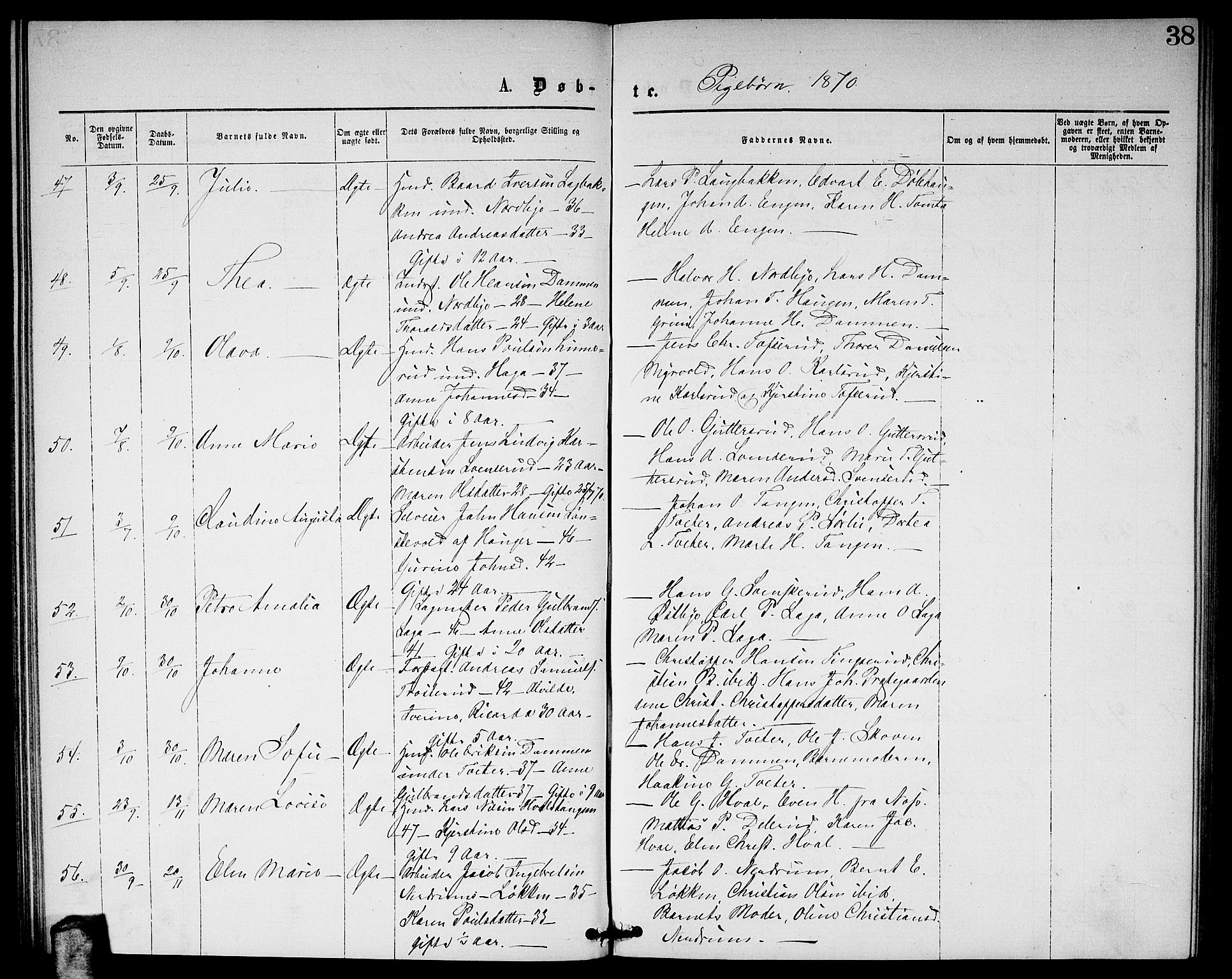 Fet prestekontor Kirkebøker, SAO/A-10370a/G/Ga/L0004: Parish register (copy) no. I 4, 1868-1874, p. 38