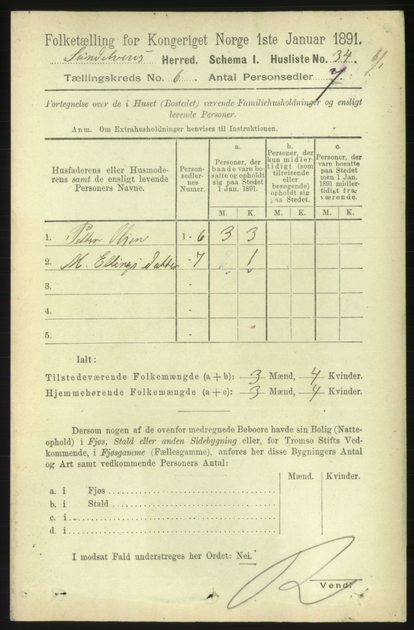 RA, 1891 census for 1523 Sunnylven, 1891, p. 1494