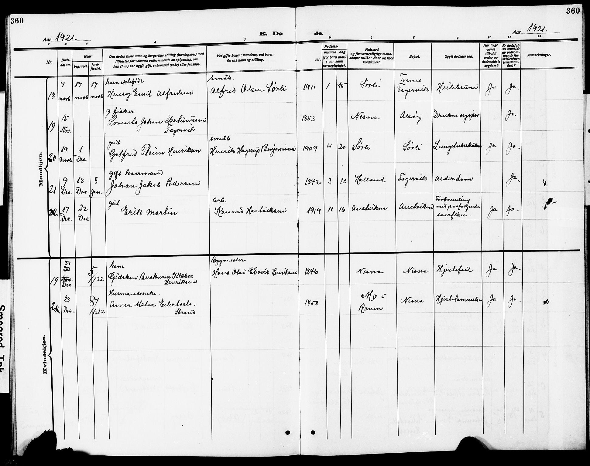 Ministerialprotokoller, klokkerbøker og fødselsregistre - Nordland, AV/SAT-A-1459/838/L0560: Parish register (copy) no. 838C07, 1910-1928, p. 360