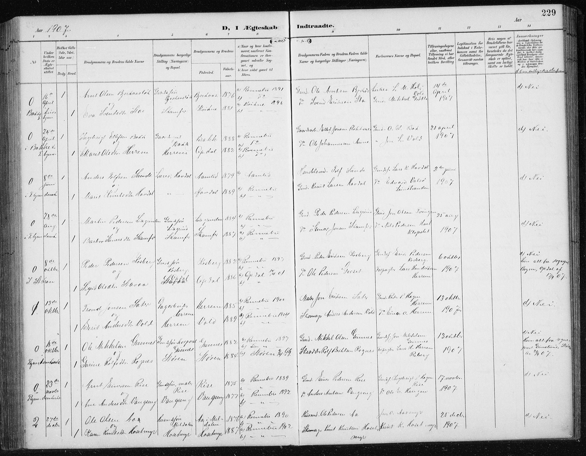 Ministerialprotokoller, klokkerbøker og fødselsregistre - Sør-Trøndelag, AV/SAT-A-1456/674/L0876: Parish register (copy) no. 674C03, 1892-1912, p. 229