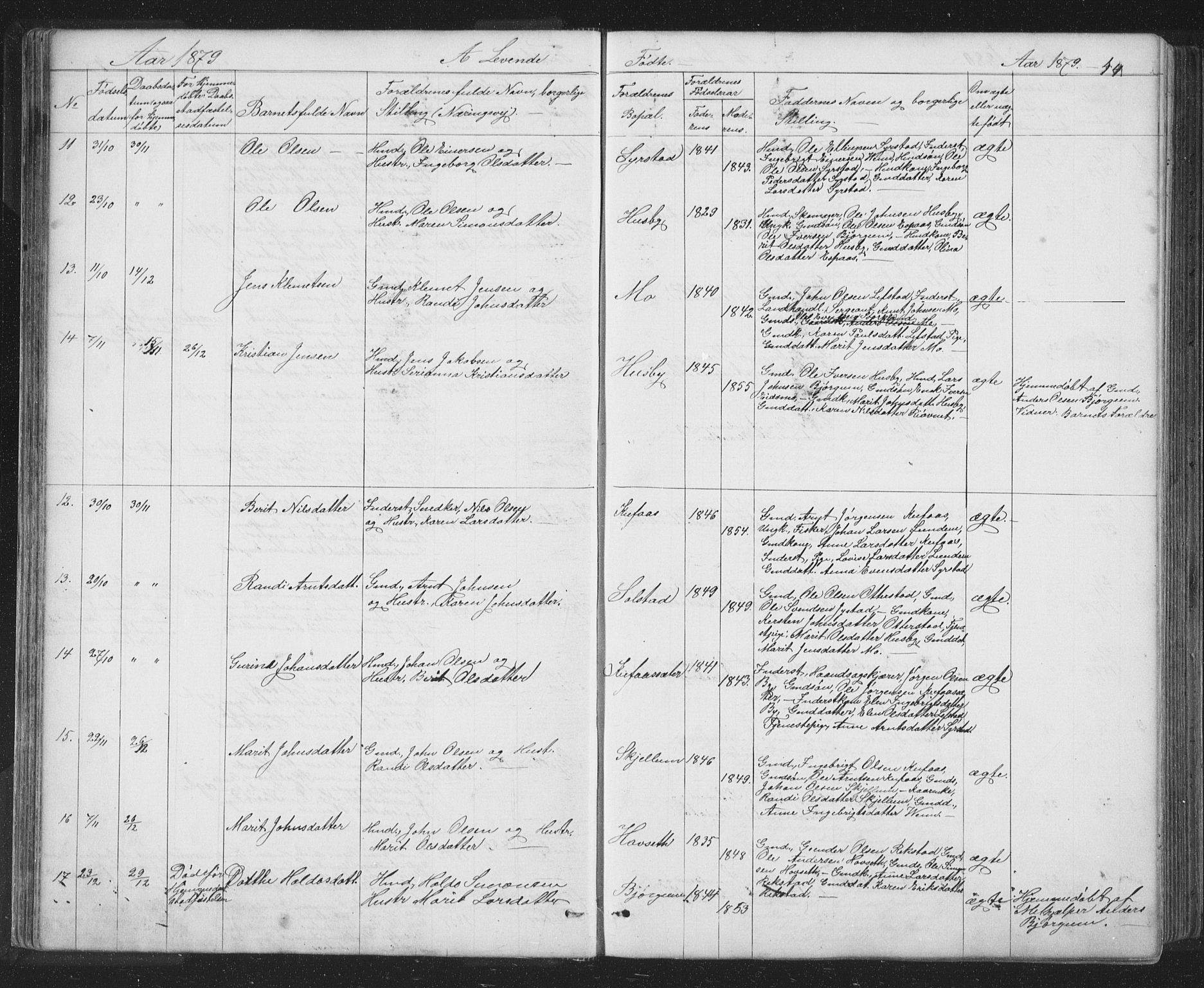 Ministerialprotokoller, klokkerbøker og fødselsregistre - Sør-Trøndelag, SAT/A-1456/667/L0798: Parish register (copy) no. 667C03, 1867-1929, p. 44