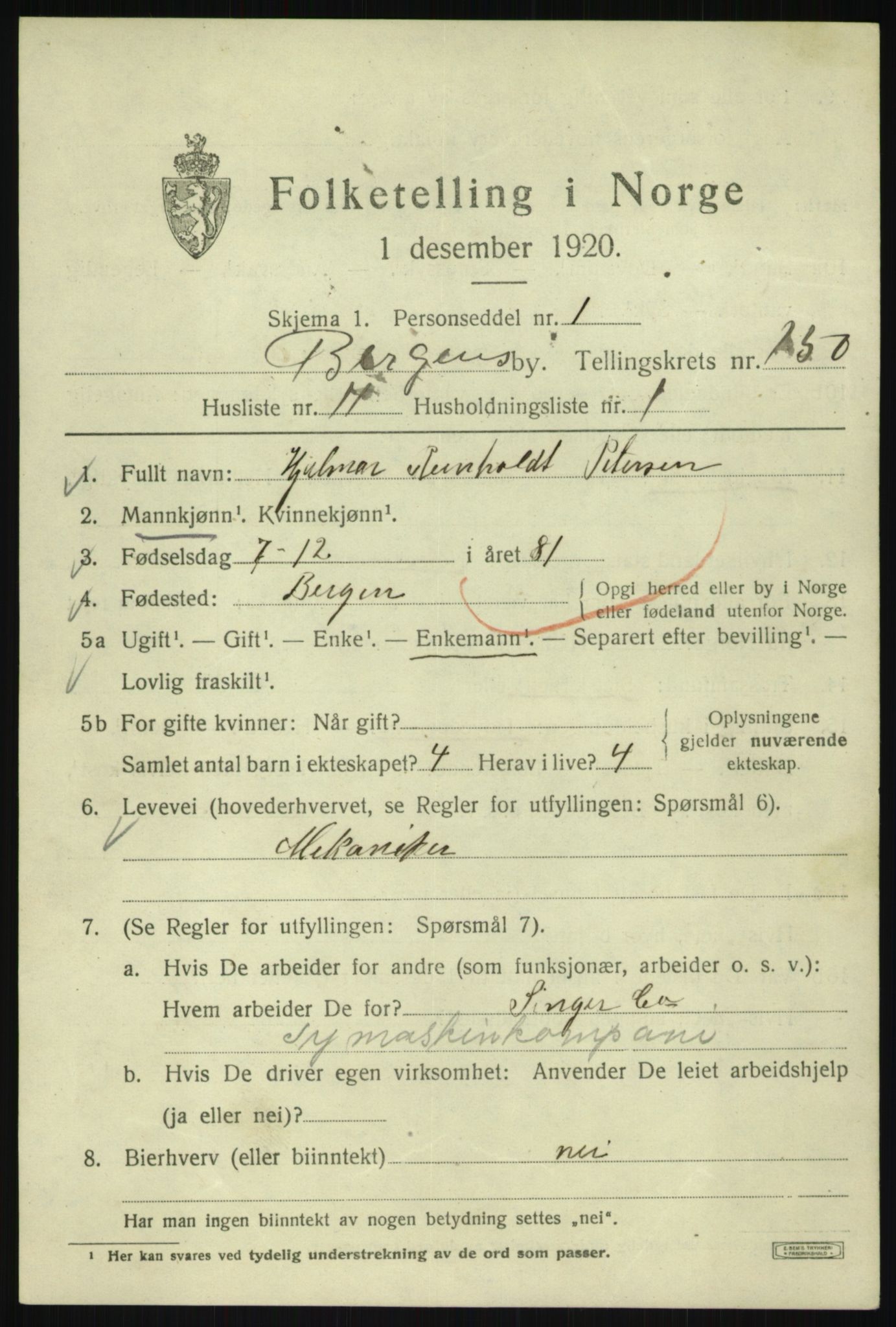 SAB, 1920 census for Bergen, 1920, p. 246251